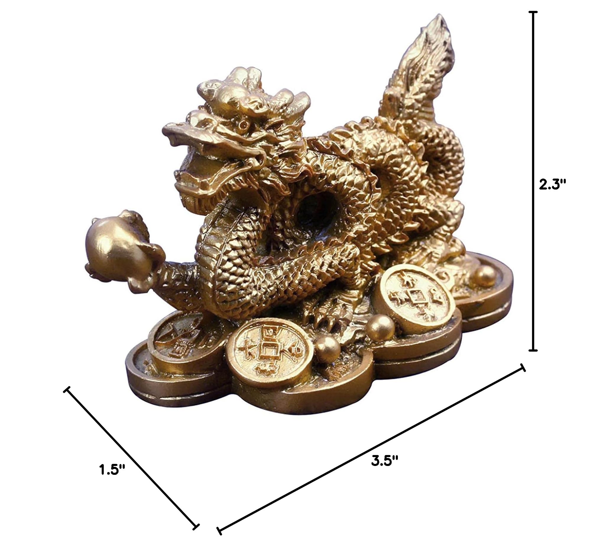 Brass Feng Shui Dragon Money Coins Statue - Wealth & Good Luck Charm for Home Office Decor - Perfect Feng Shui Gift for Prosperity & Success