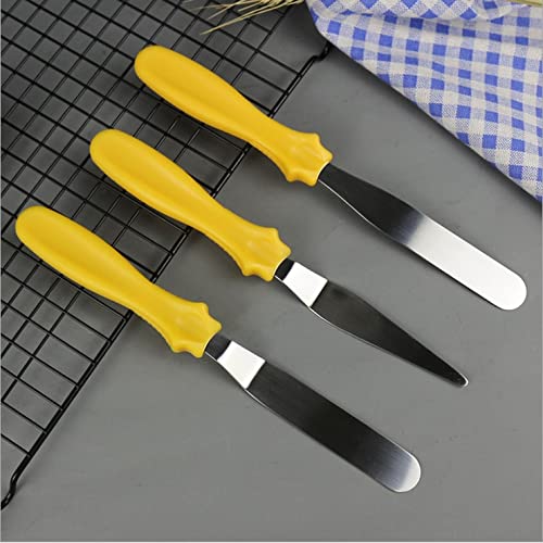 Premium 3-Piece Silicone Spatula Set - Small Angled Spatula, Stainless Steel Palette Knife & Large Kitchen Spatula for Baking, Cake Decorating & Cooking (Yellow) - Perfect for Fondant, Buttercream, Fish Flipping & Sugarcraft