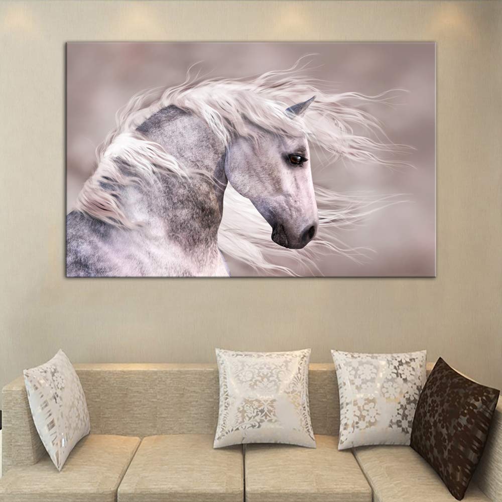 AMEMNY White Horse Head Wildlife Art Print - Modern Animal Painting for Wall Decor | Perfect for Living Room, Bedroom & Office