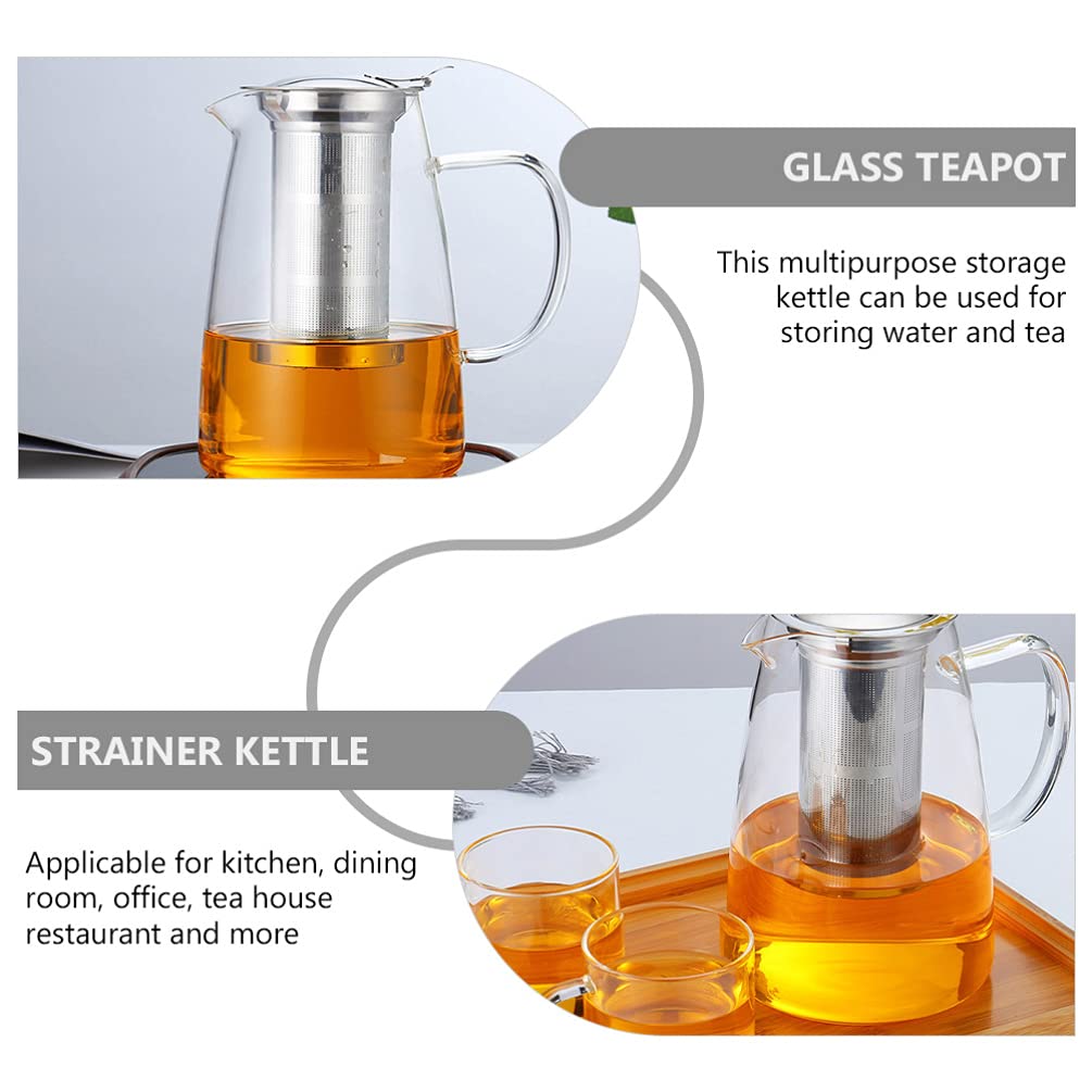 Hemoton 1pc Large Capacity Glass Teapot with Strainer - 40oz Borosilicate Glass Kettle for Loose Leaf Tea, Herbal Infusions & Blooming Tea - Perfect for Home, Office & Tea Ceremonies