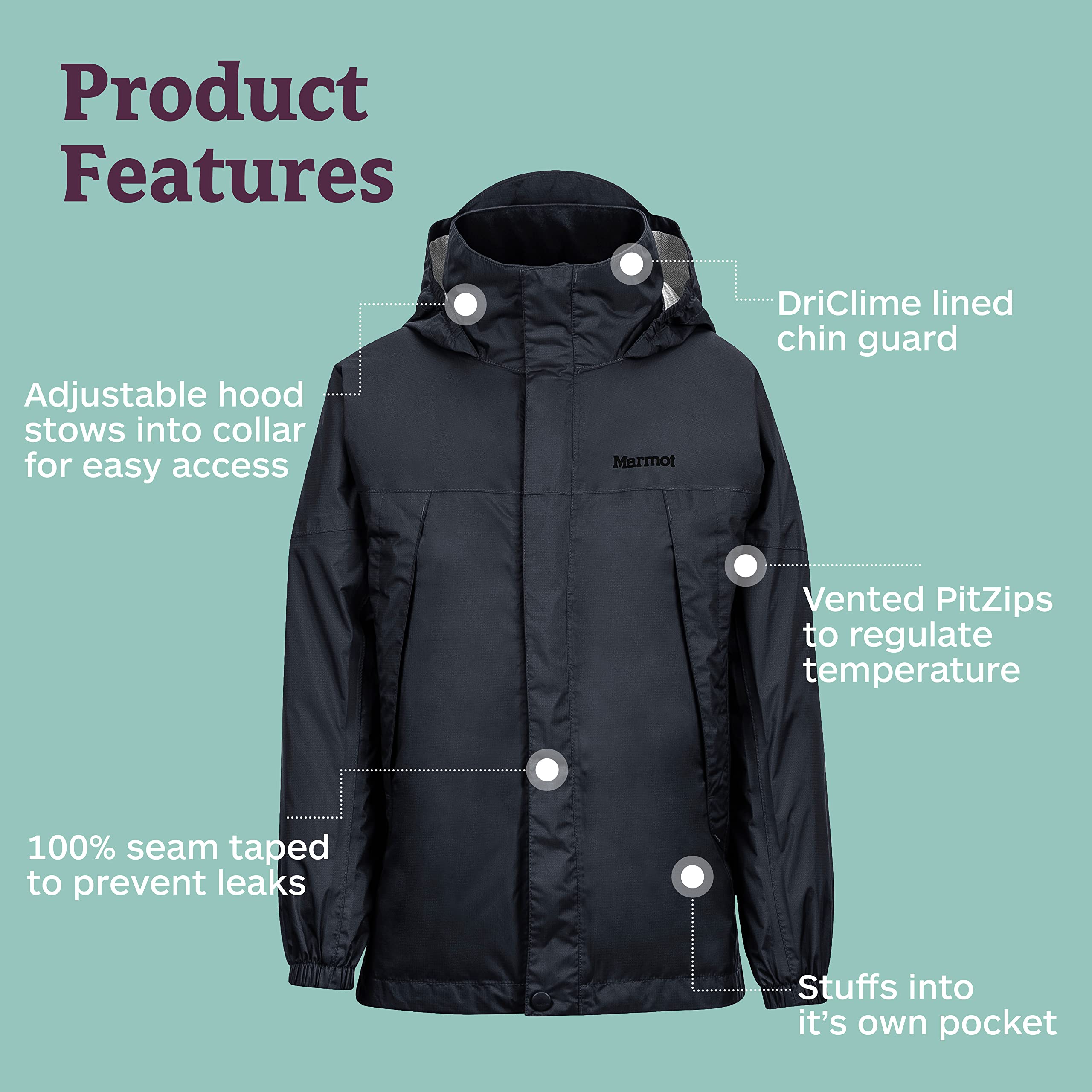 Marmot Boys Precip Jacket - Waterproof & Lightweight Rain Jacket for Kids - Perfect for Hiking, Camping & Outdoor Adventures