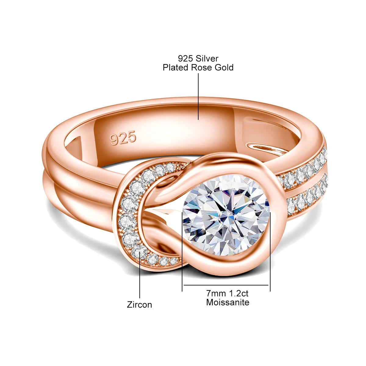 Luxury Moissanite Engagement Ring for Women - 7mm 1.2ct Wedding Band with Certificate, Elegant Bow Knot Design, Trendy Bride Gift for Anniversary, Proposal & Special Occasions