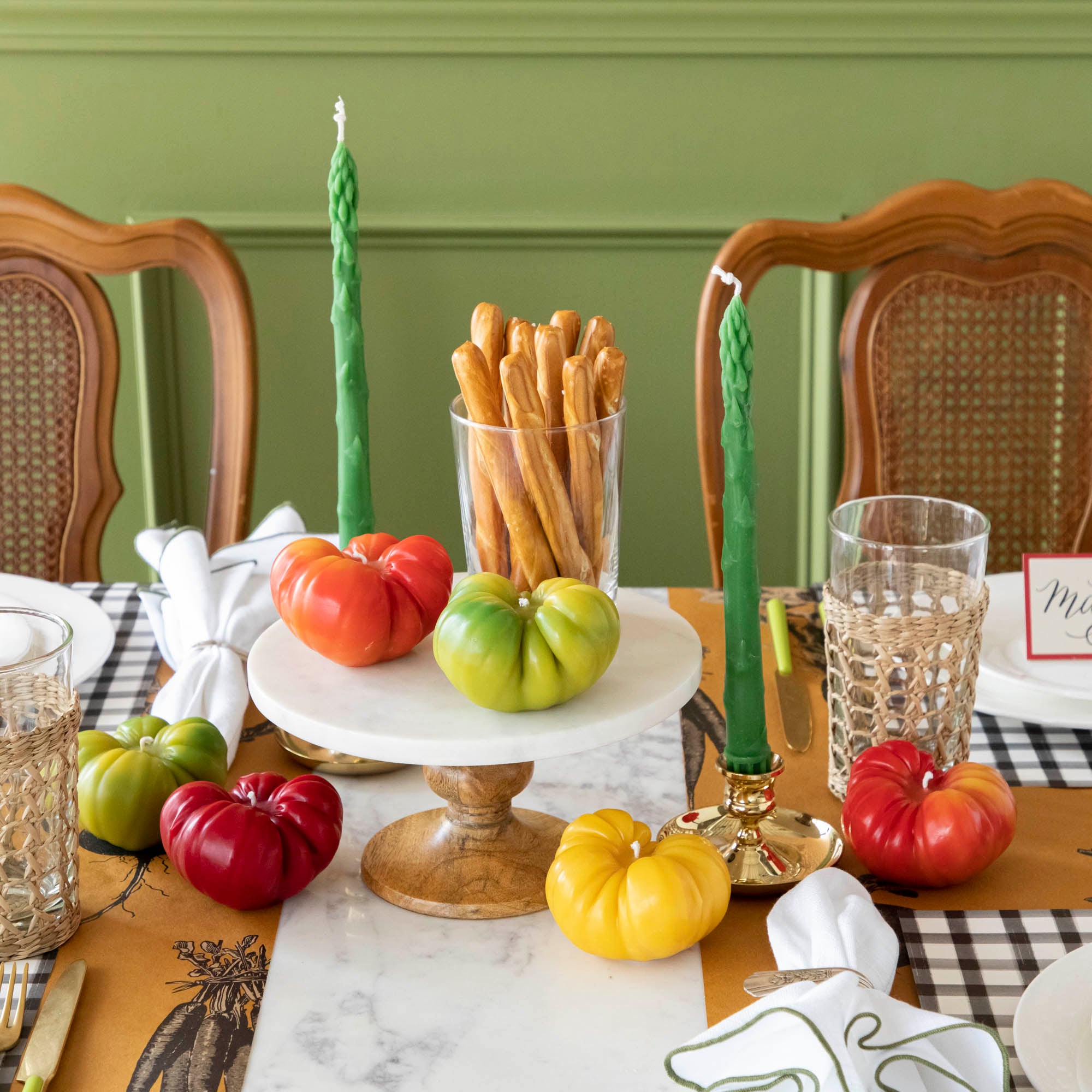 Premium Green Asparagus Beeswax Taper Candles - Handmade Natural Dripless Candles for Dining Table, Wedding Centerpiece & Romantic Home Decor