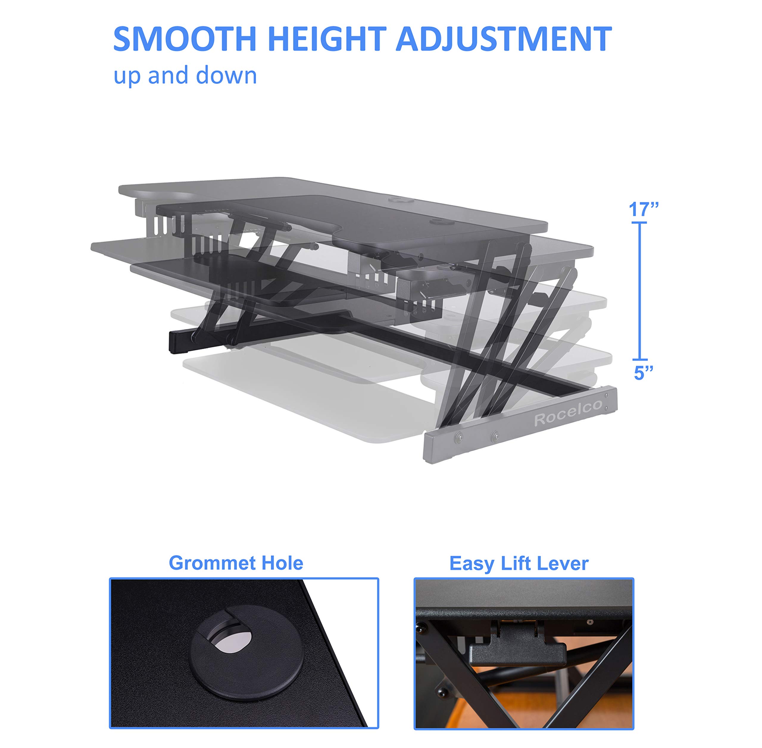 Rocelco Deluxe Adjustable Desk Riser Stand with Floor Base - Ergonomic Height Adjustable Monitor Stand for Home Office, Gaming & Workspace Setup