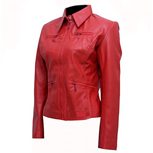Once Upon A Time Season 2 Emma Swan Red Faux Leather Jacket - Women's TV Show Cosplay Costume, Halloween Party Outfit, Comic-Con Dress Up