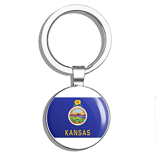 Kansas State Flag Double Sided Stainless Steel Keychain - Durable Key Ring Holder with Carabiner Clip for Keys, Backpacks & Travel Accessories | Perfect for Home, Office, Camping & Outdoor Adventures