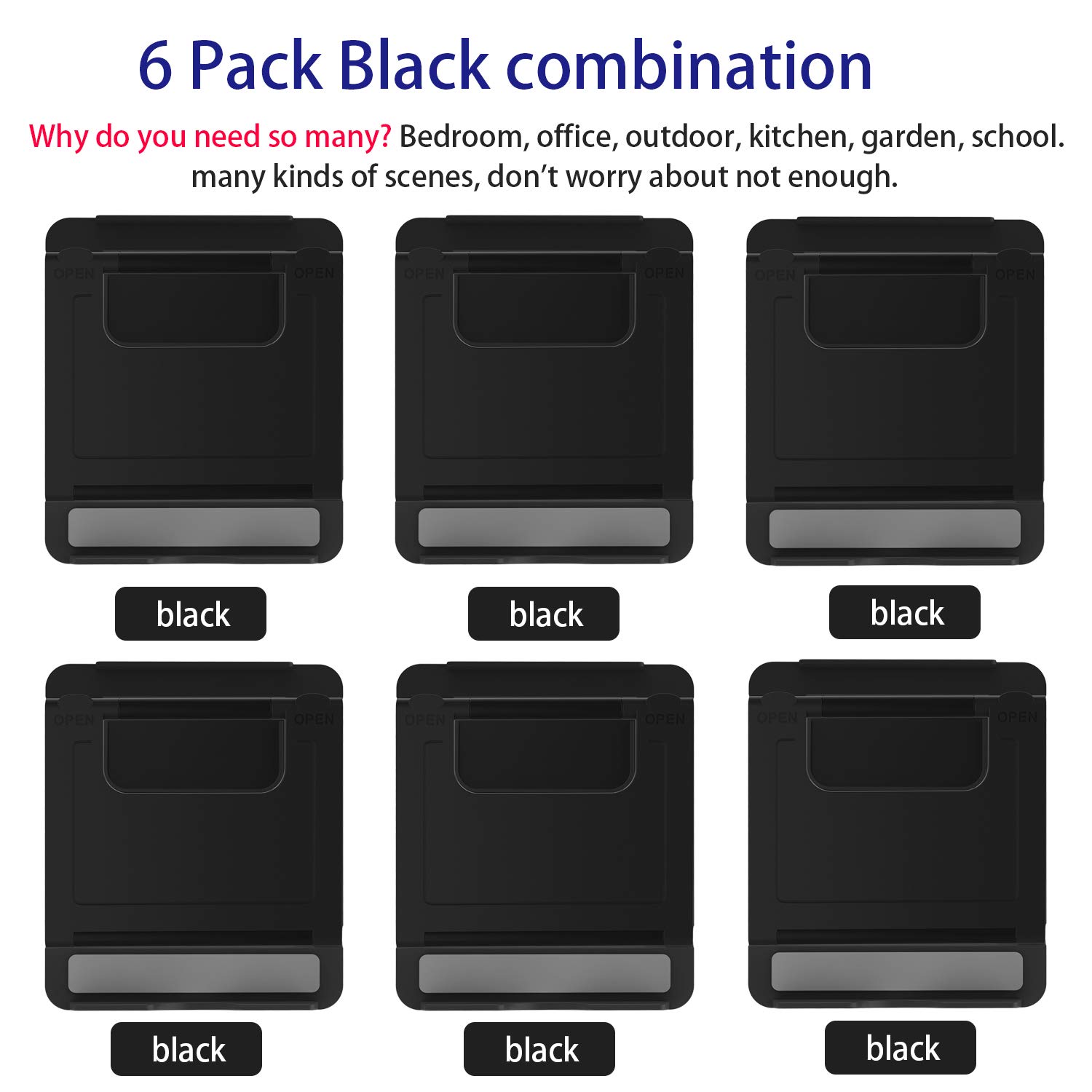 6-Pack Universal Desktop Phone Stand Holder - Adjustable & Portable Cell Phone Stand for iPhone, Samsung, All Smartphones & Tablets - Perfect for Home, Office, Video Calls & Hands-Free Viewing