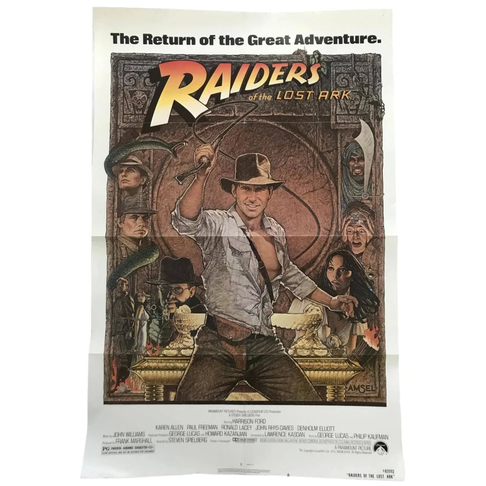 Original 1981 Indiana Jones Raiders of the Lost Ark Movie Poster - First Edition 27x40 - Vintage Cinema Decor & Collector's Item for Movie Fans