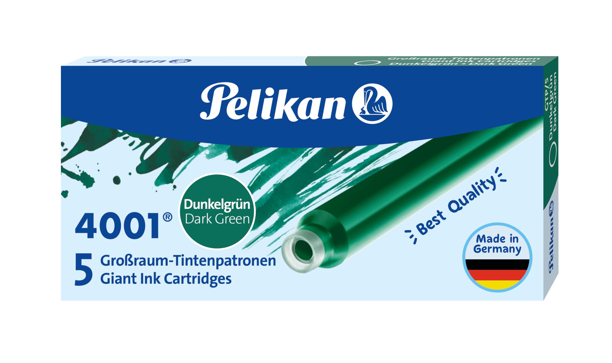Pelikan 4001 GTP/5 Fountain Pen Ink Cartridges - Dark Green, 1.4ml, 5 Pack (300070) | Premium Ink for Writing, Calligraphy & Office Use