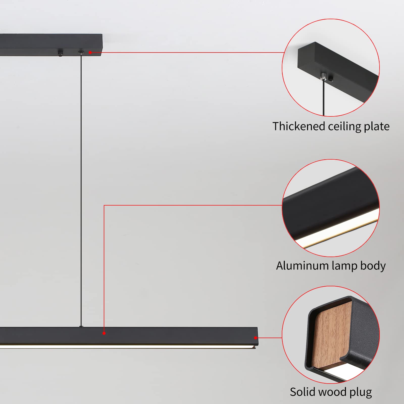 Modern 20W LED Linear Pendant Light Fixture with Remote - 39
