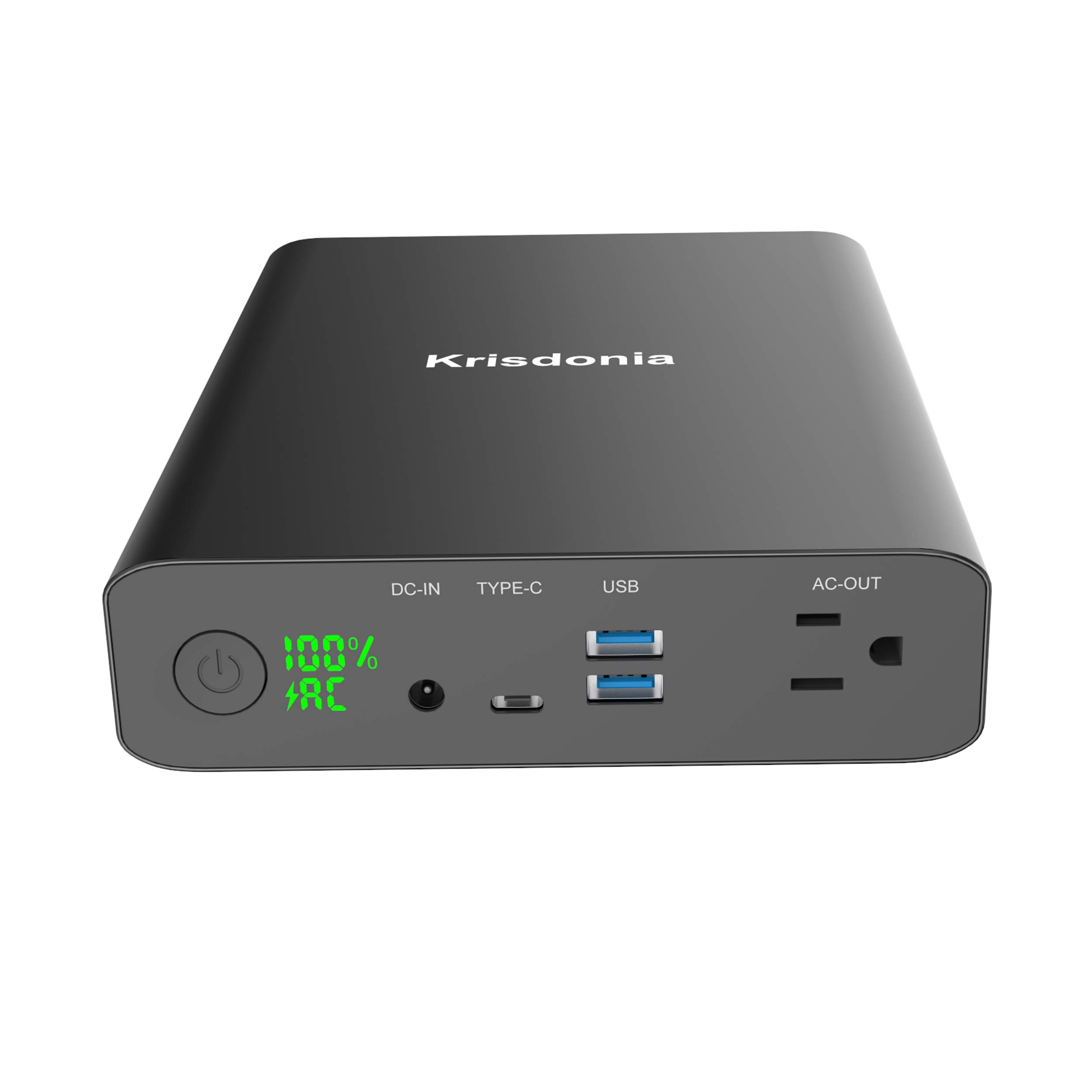 Krisdonia 60000mAh Portable Power Bank with AC Outlet - 110V/130W Laptop Charger, 2 USB QC 3.0 & Type-C Ports | Perfect for Travel, Camping, CPAP Machines, Drones, Projectors, Smartphones & Emergency Power Backup