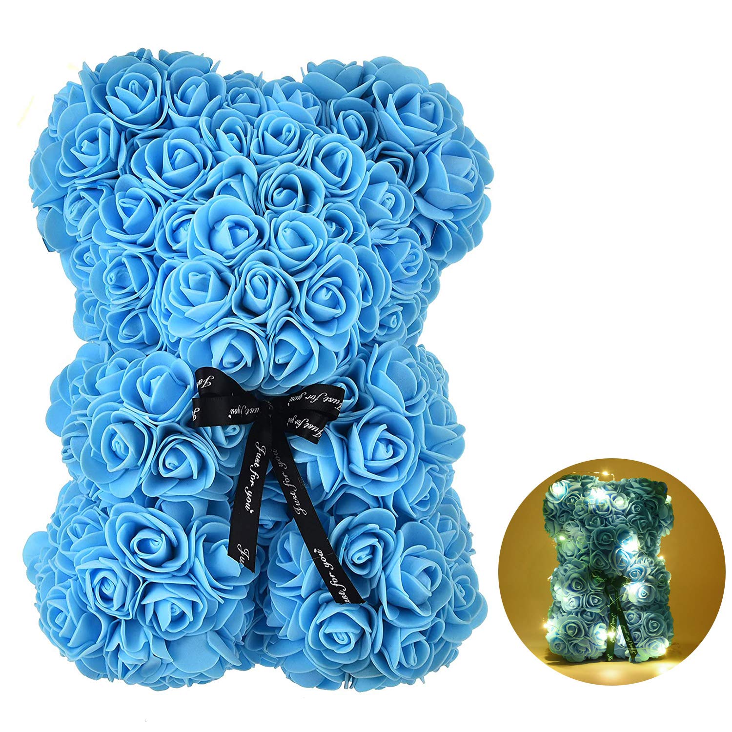 Artificial Rose Teddy Bear with LED Lights - Personalized Gift for Mom, Grandma, Wife, Sister on Mother's Day, Birthday & Anniversary | Cute Home Decor & Romantic Present for Her