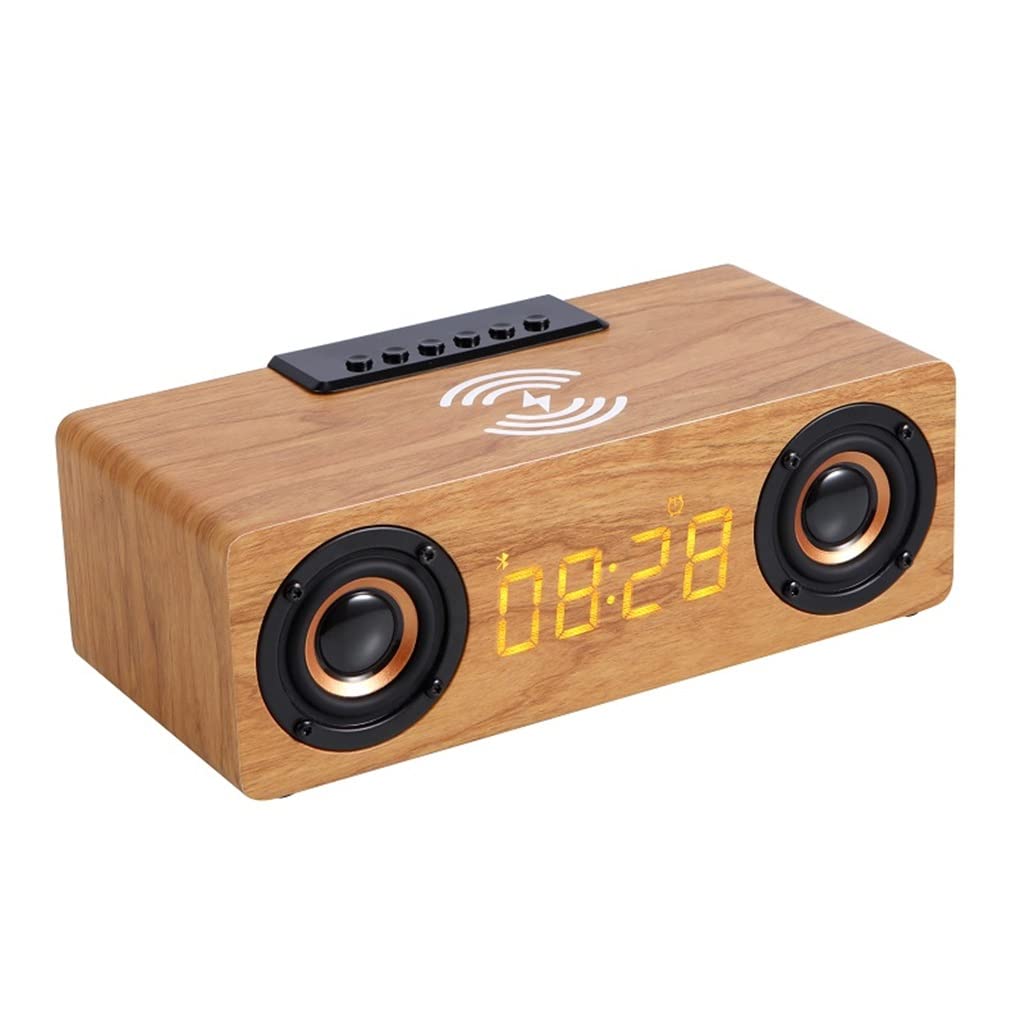 Premium Wooden Digital Alarm Clock with 10W Fast Wireless Charger & Sleep Timer - Natural Beige Bluetooth Speaker for Bedroom, Office & Nightstand - Perfect for Relaxing Music, Phone Charging & Gentle Wake-ups