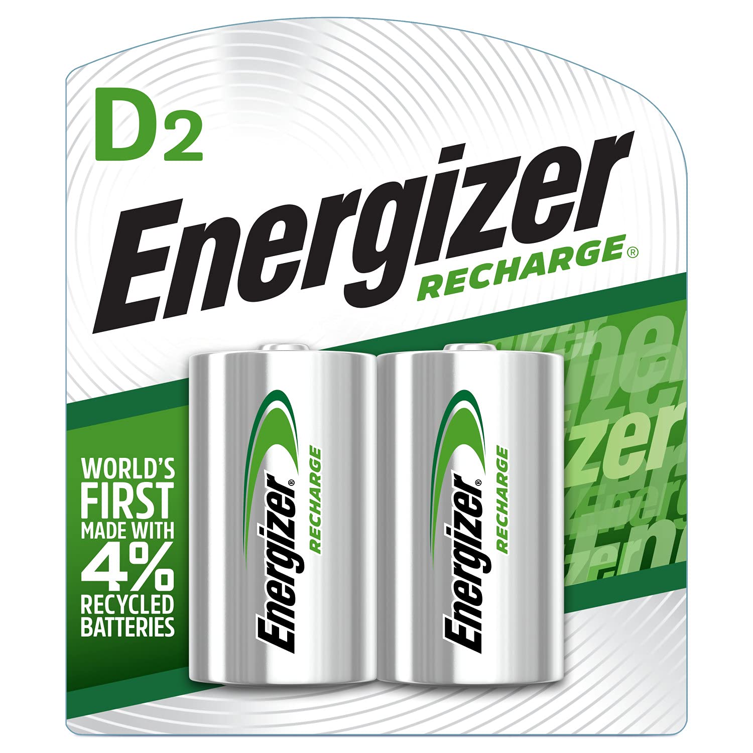 Energizer Rechargeable D Batteries 2-Pack - 2500mAh NiMH High Capacity - Long Lasting Power for Flashlights, Toys, Radios & Emergency Devices - Green/Silver (NH50BP-2)