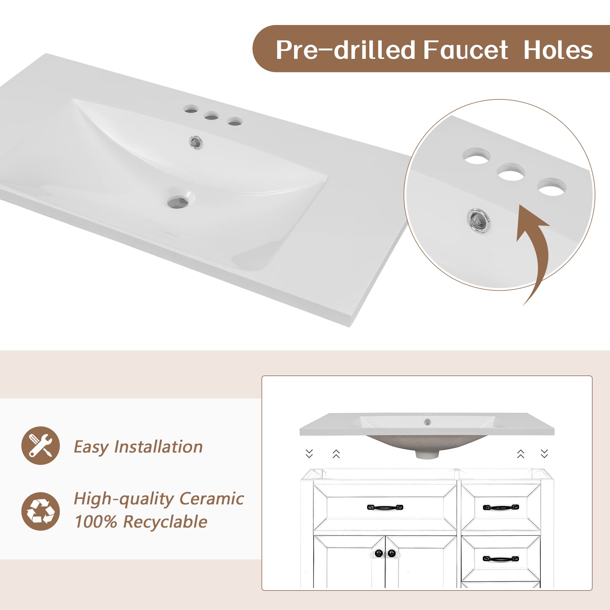 PURLOVE 36 Inch Modern White Bathroom Vanity with Sink - Bathroom Cabinet with Doors and Drawers, Vessel Sink Set for Small Bathrooms, Powder Rooms & Master Baths | Perfect for Home Renovation & Apartment Upgrades