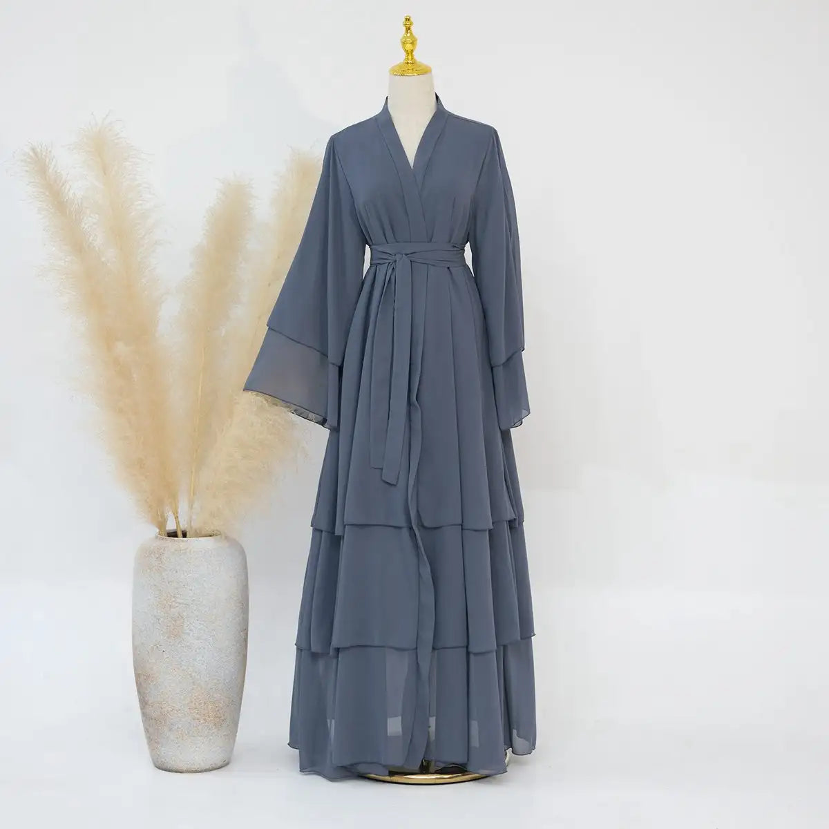 Elegant Chiffon Muslim Women's Open Abaya Dress - Modest Islamic Prayer Dress for Women, Perfect for Prayer, Mosque, and Special Occasions