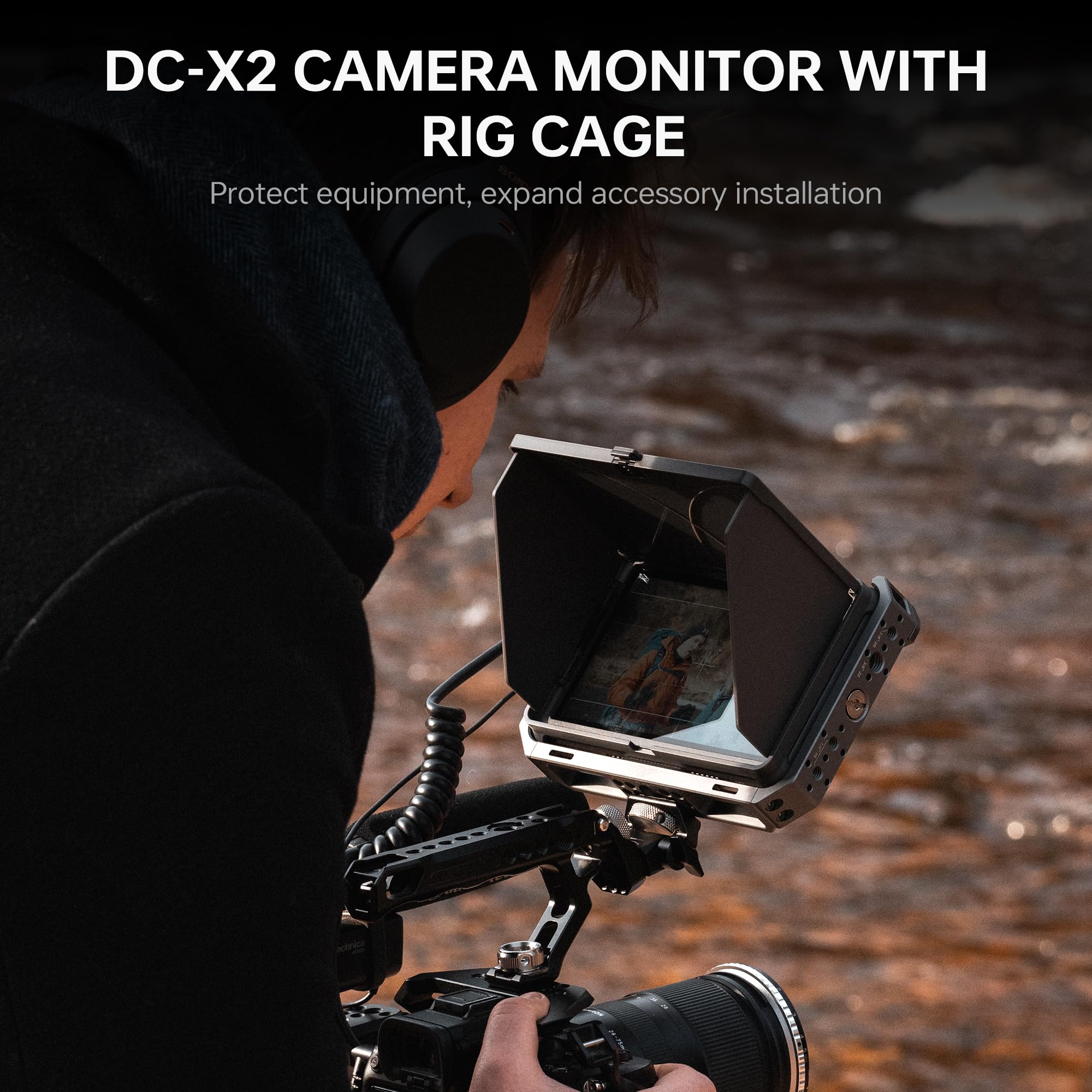 VILTROX DC-X2 6 Inch Touchscreen 4K HDMI Camera Field Monitor with Rig Cage - 2000 Nits High Brightness, Battery Powered, Sunshade Hood & USB 3D LUT Support - Professional Photography & Videography Monitor for DSLR, Mirrorless Cameras - Perfect for Outdoor Shooting, Studio Work & Film Production