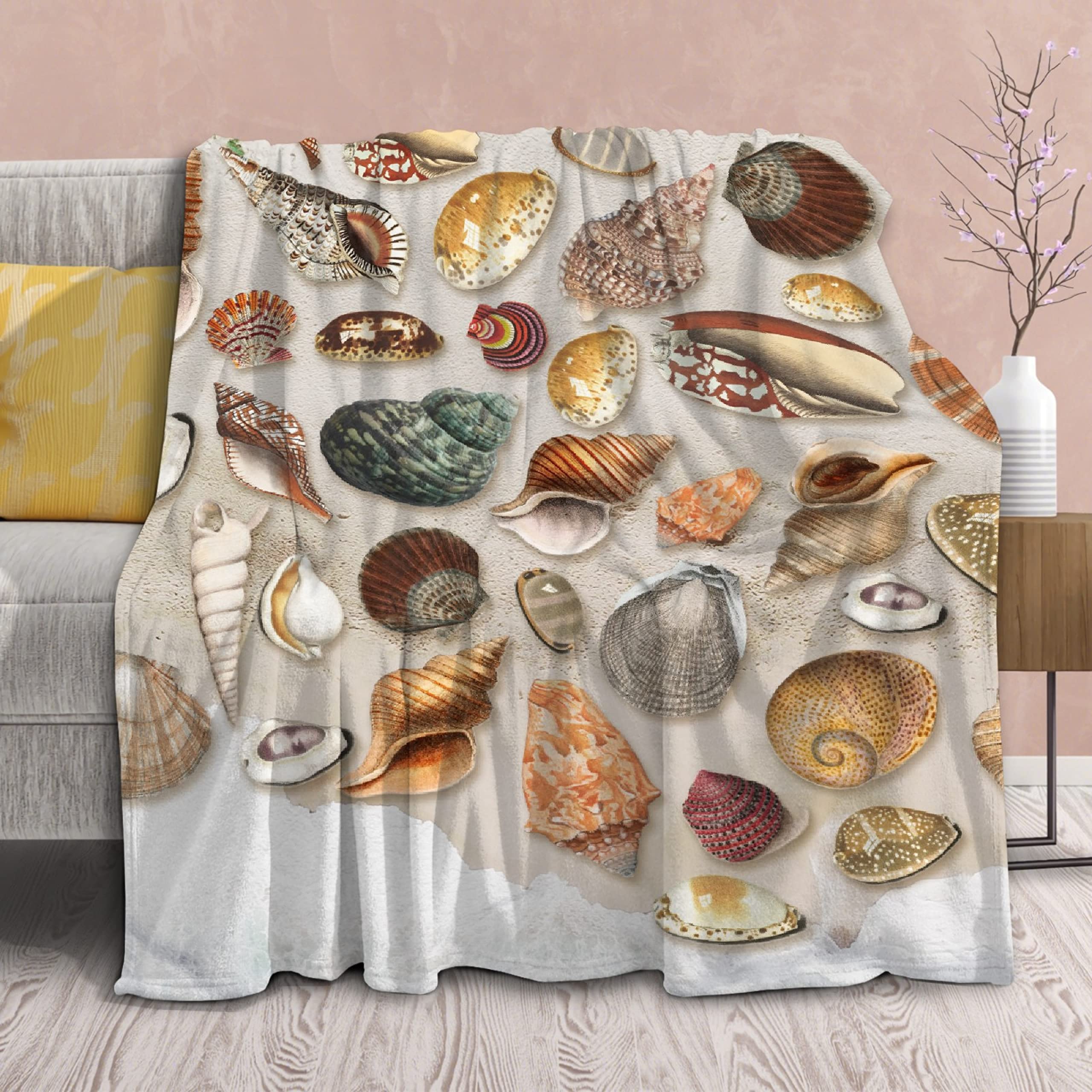 Vintage Seashells Lightweight Soft Microplush Flannel Throw Blanket - 120x90 Inches King Size - Cozy Bedding for Christmas, Birthday Gifts & Family Gatherings - Perfect for Sofa, Bed, Couch and Home Decor