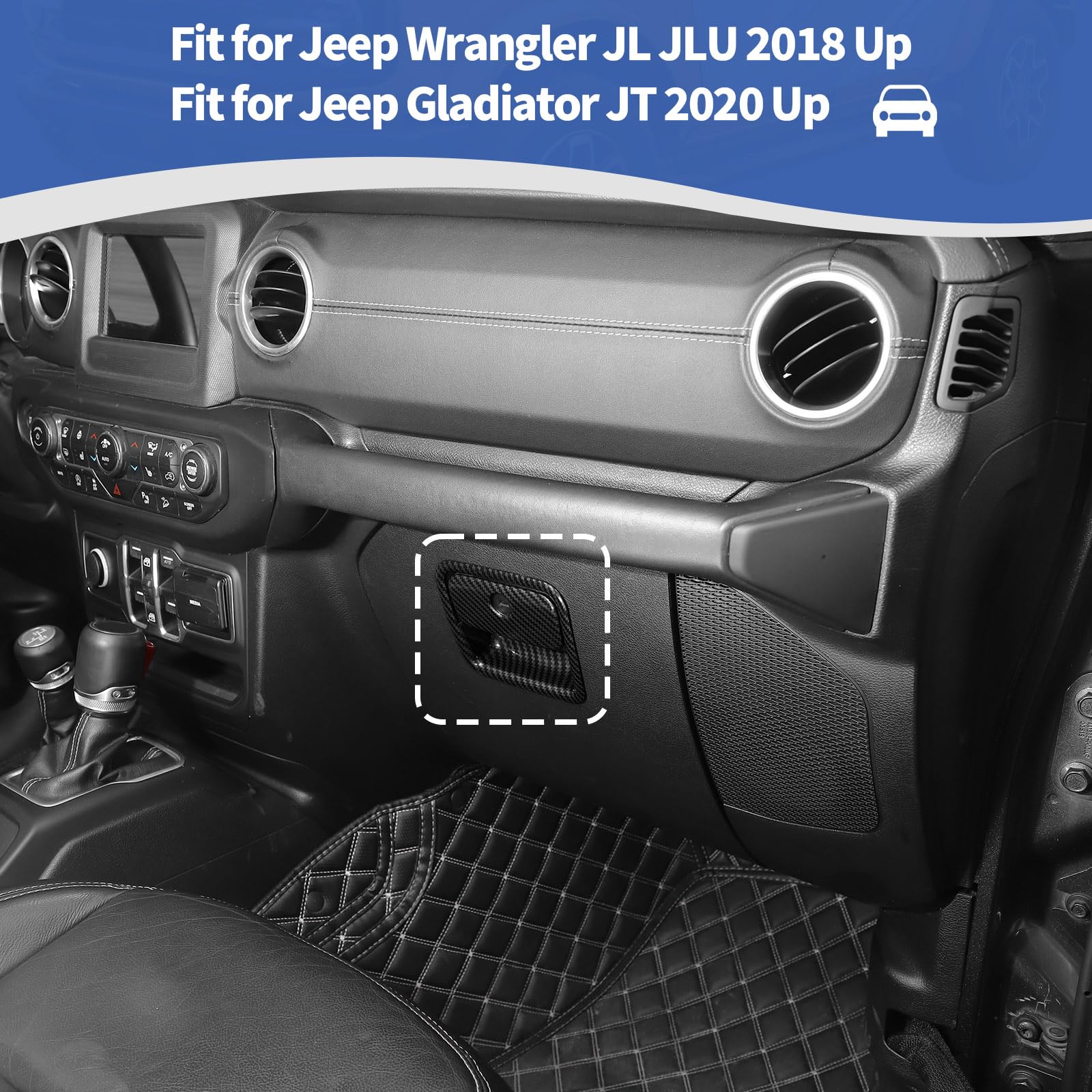 Jeep Wrangler JL JLU (2018+) & Gladiator JT (2020+) Glove Box Latch Handle Trim Cover - RT-TCZ Black Carbon Fiber Grain Interior Accessories | Perfect Upgrade for Off-Road & Daily Driving