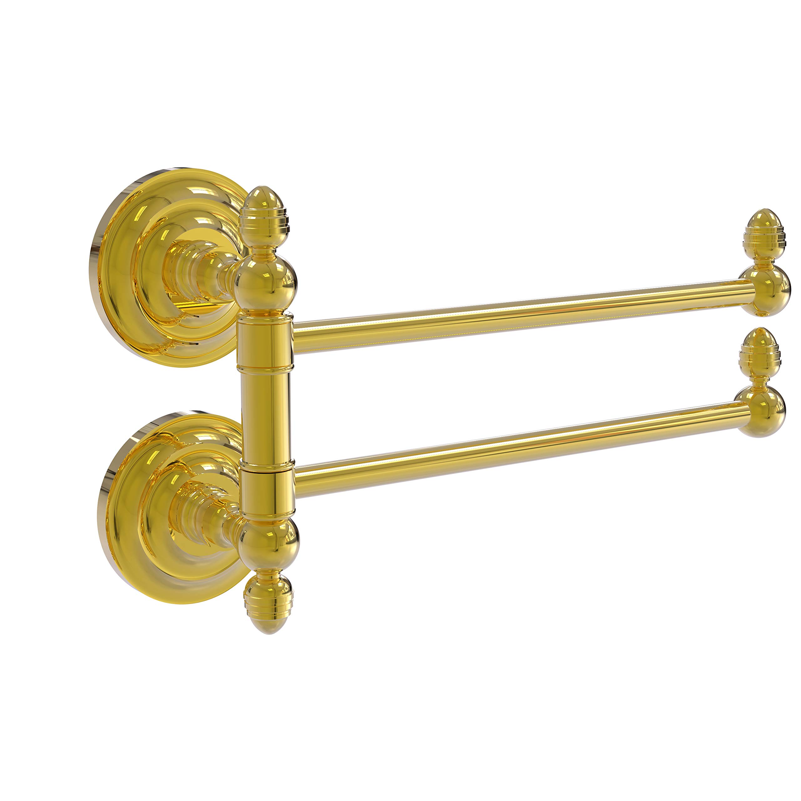 Allied Brass QN-GTB-2 24 Inch 2 Bar Swing Arm Towel Rail - Polished Brass Bathroom Towel Holder for Modern & Traditional Homes - Perfect for Bathrooms, Kitchens, and Laundry Rooms