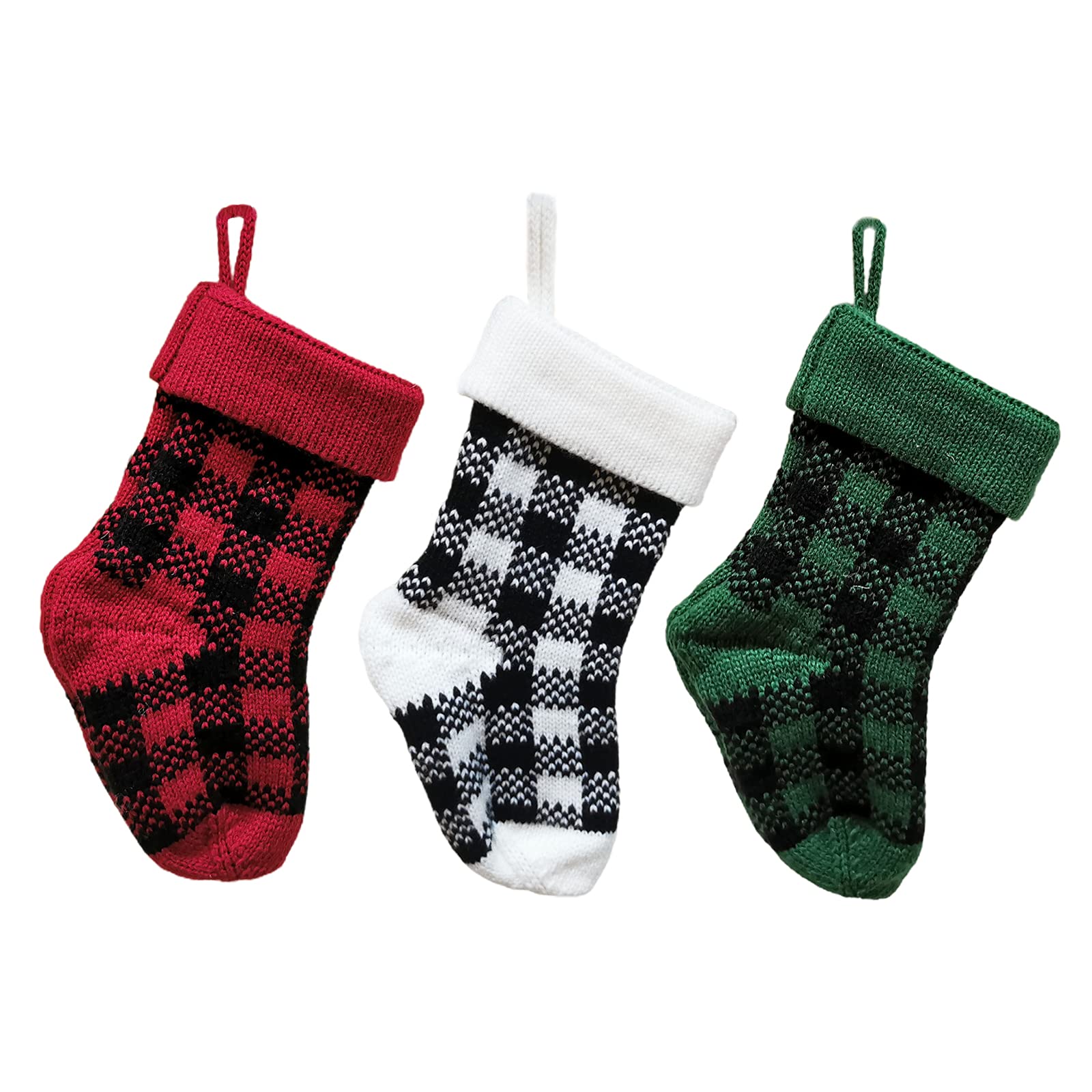 HXRZZG 3PCS Buffalo Plaid Christmas Stockings - Red and Black Knitted Holiday Decor for Fireplace, Xmas Tree, and Mantel - 7.9 Inch Festive Stocking Set for Family Gifts & Holiday Home Decor