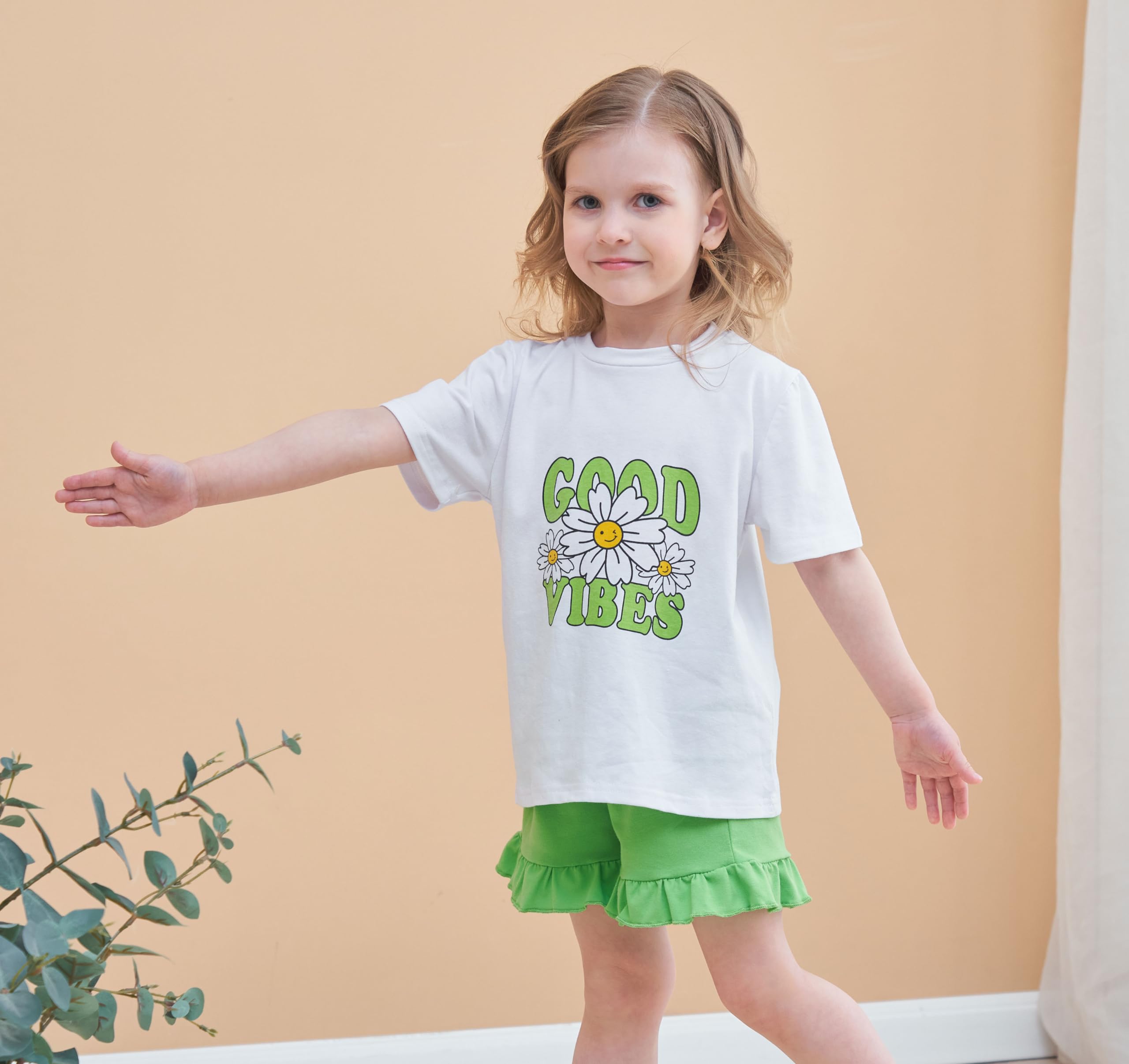 Girls' Letter Graphic Top & Leopard Print Ruffle Shorts Set - Toddler Summer Outfit for Playdates, Beach & Casual Wear