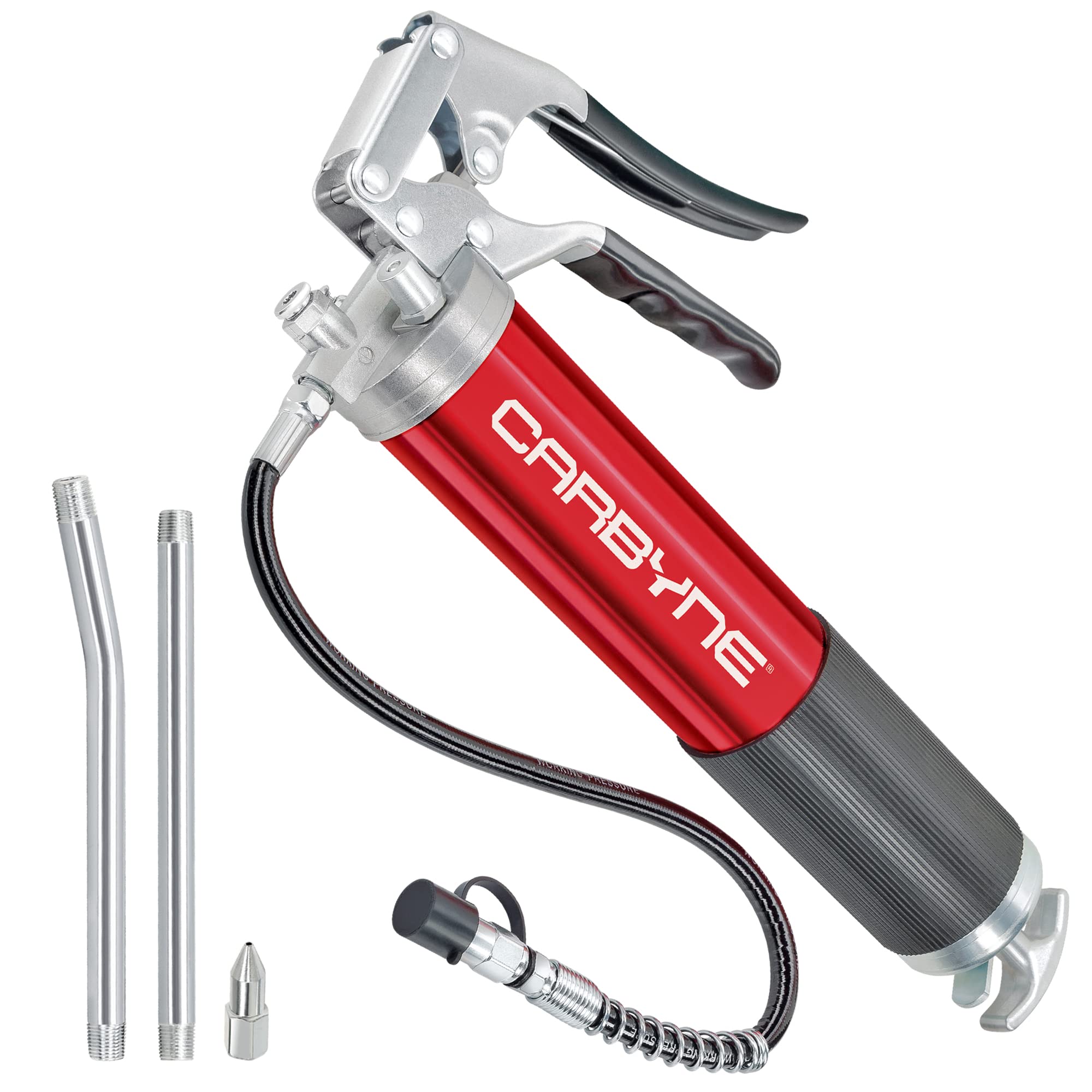 Carbyne Pistol Grip Grease Gun with 12-Piece Accessory Kit | Heavy Duty Lubrication Tool for Automotive, Industrial & Farm Equipment Maintenance