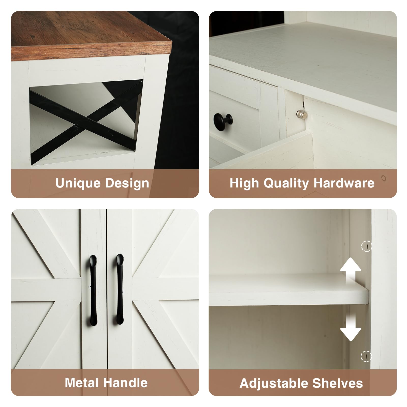 Farmhouse White Storage Cabinet with Doors & Drawers - Freestanding Kitchen Pantry Cabinet, Floor Storage Hutch Cupboard for Kitchen, Laundry, Living Room & Bedroom Organization
