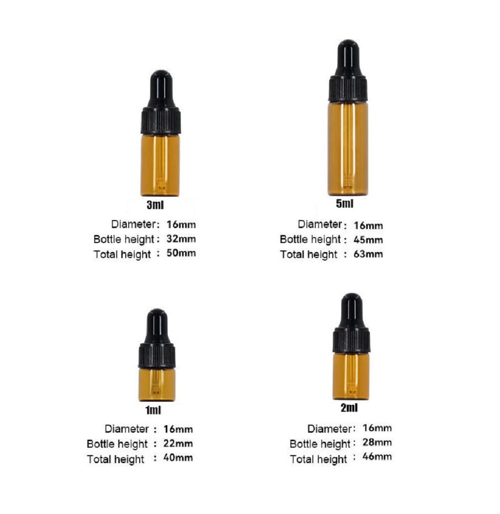 15 Pack 1ml Amber Glass Dropper Bottles for Essential Oils & Cosmetics - Travel Sample Vials with Caps for DIY & Beauty Storage