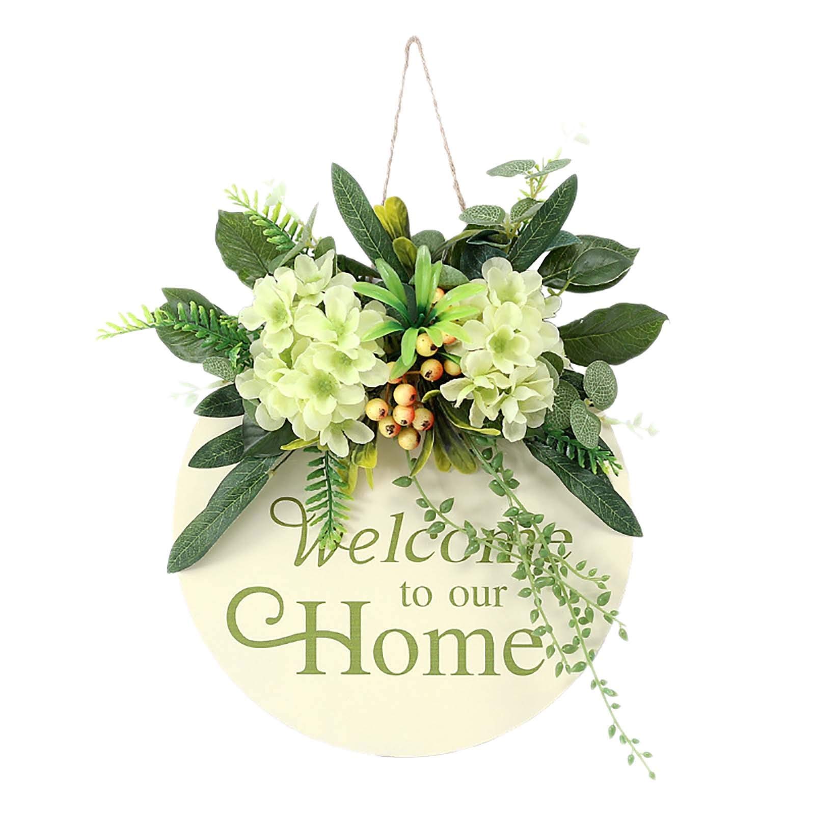 Farmhouse Welcome Wreath Sign - Rustic Wood Flower Spring Door Hanger for Wedding, Front Porch & Outdoor Decor - Handmade Vertical Wooden Door Sign for Home Decoration (Perfect for Seasonal Displays, Housewarming Gifts & Front Door Greetings)