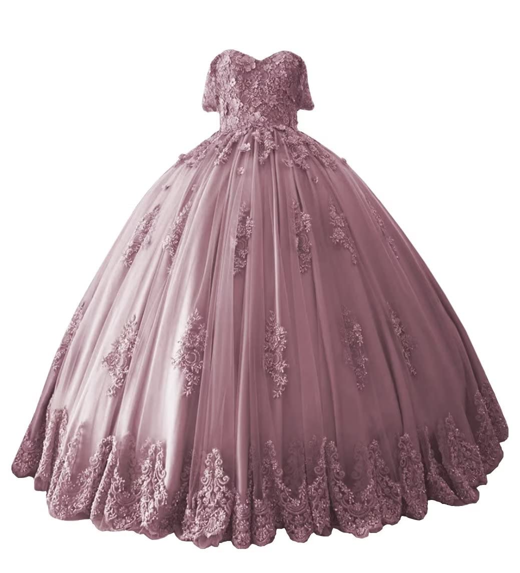 Mauuwy Women's Off The Shoulder Quinceanera Dress Ball Gown - Puffy Lace Appliques Tulle Prom Dress for Sweet 16 Party, Homecoming, Wedding, and Special Occasions