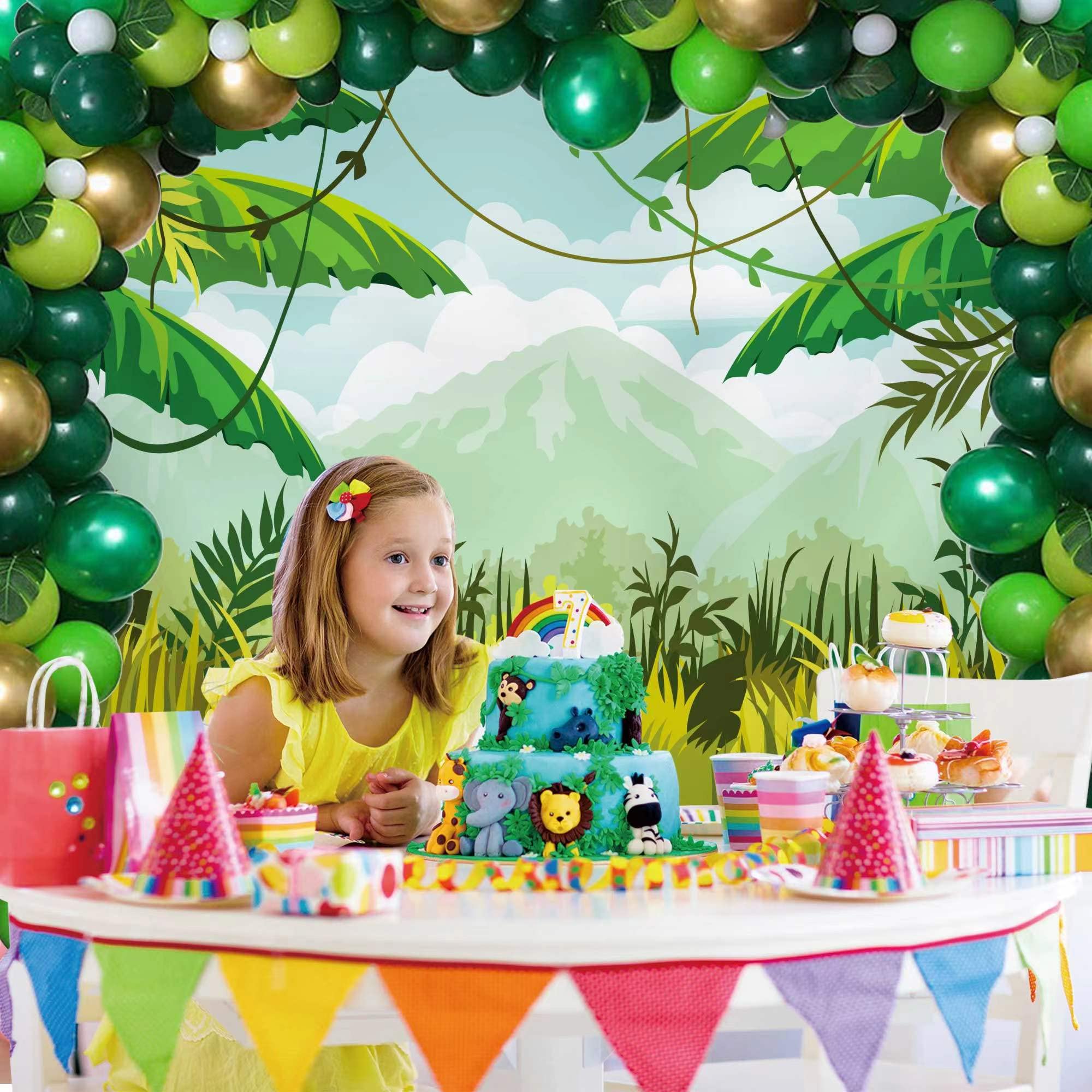 7x5ft Safari Birthday Backdrop - Green Spring Forest Jungle Photography Background for Baby Shower & Party Decorations | Durable Polyester Fabric for Indoor/Outdoor Events