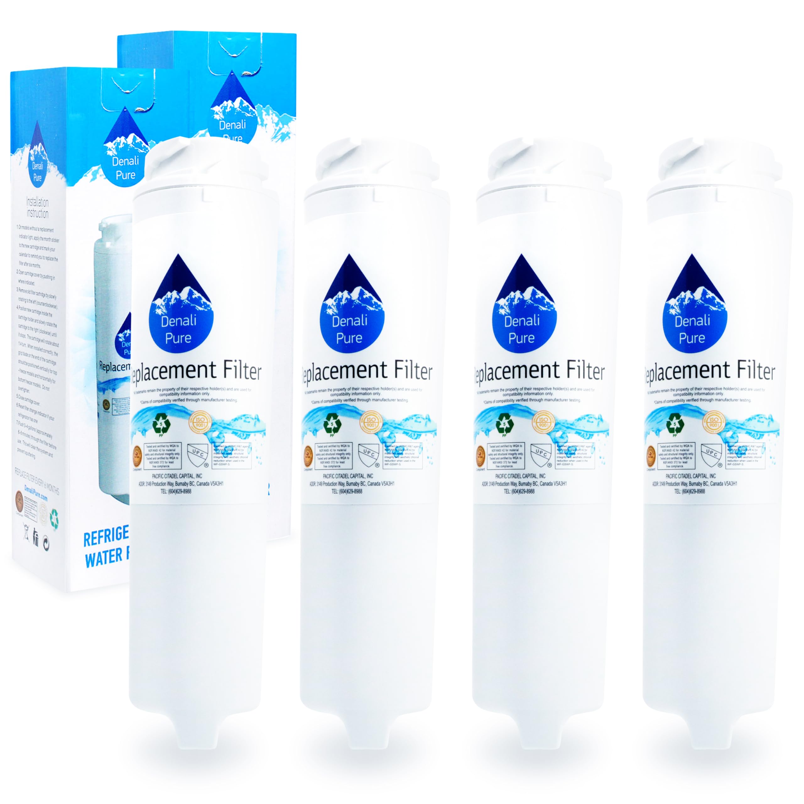 4-Pack GE PFCS1NFXCSS Refrigerator Water Filter Replacement - Compatible with GE GSWF Fridge Filter Cartridge | Pure Drinking Water for Home & Office Use