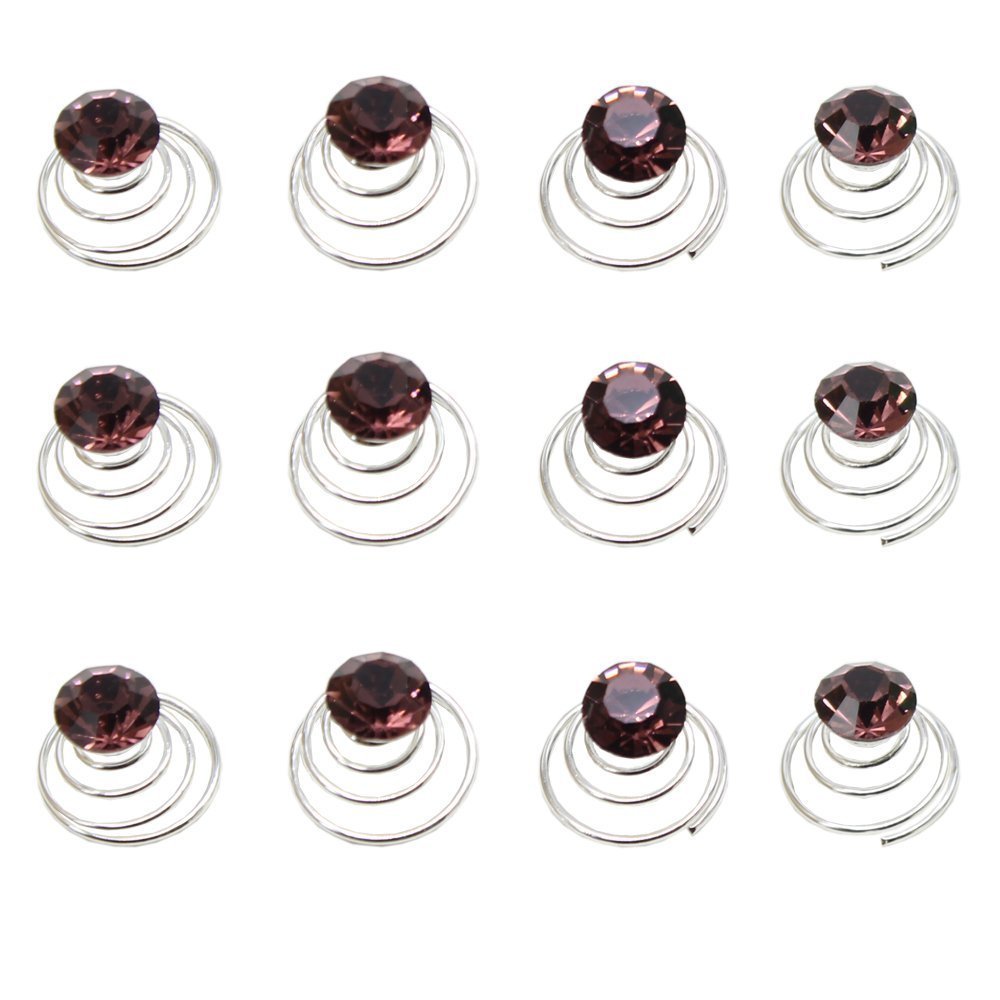12 Pack Purple Rhinestone Hair Spirals Clips for Wedding, Prom & Special Occasions - Elegant Bridal Hair Accessories