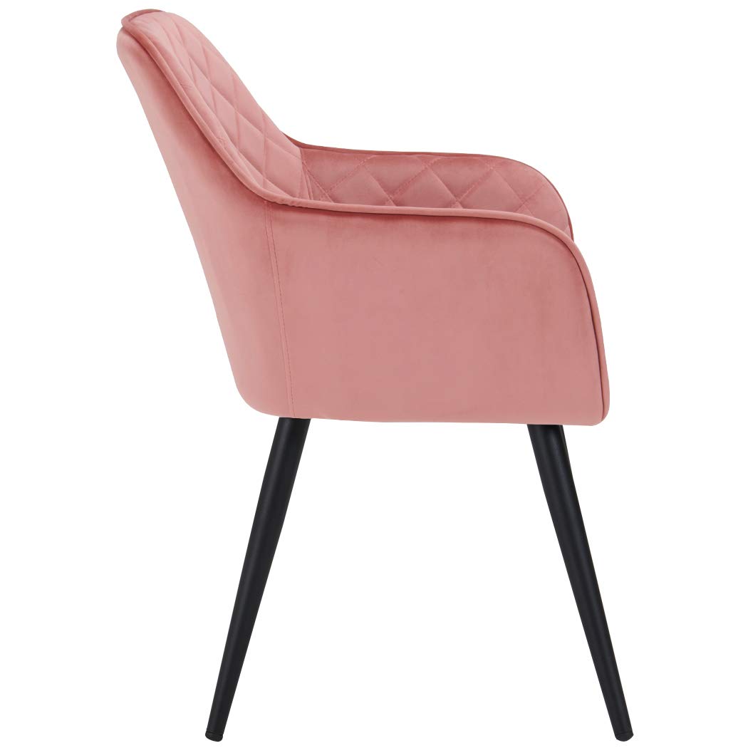DUHOME Mid-Century Modern Accent Chair with Armrests - Velvet Upholstered Lounge Chair for Living Room, Bedroom & Reception - Sturdy Metal Frame, Padded Seat, Easy Assembly (Pink) - Perfect for Relaxing, Reading & Stylish Home Decor