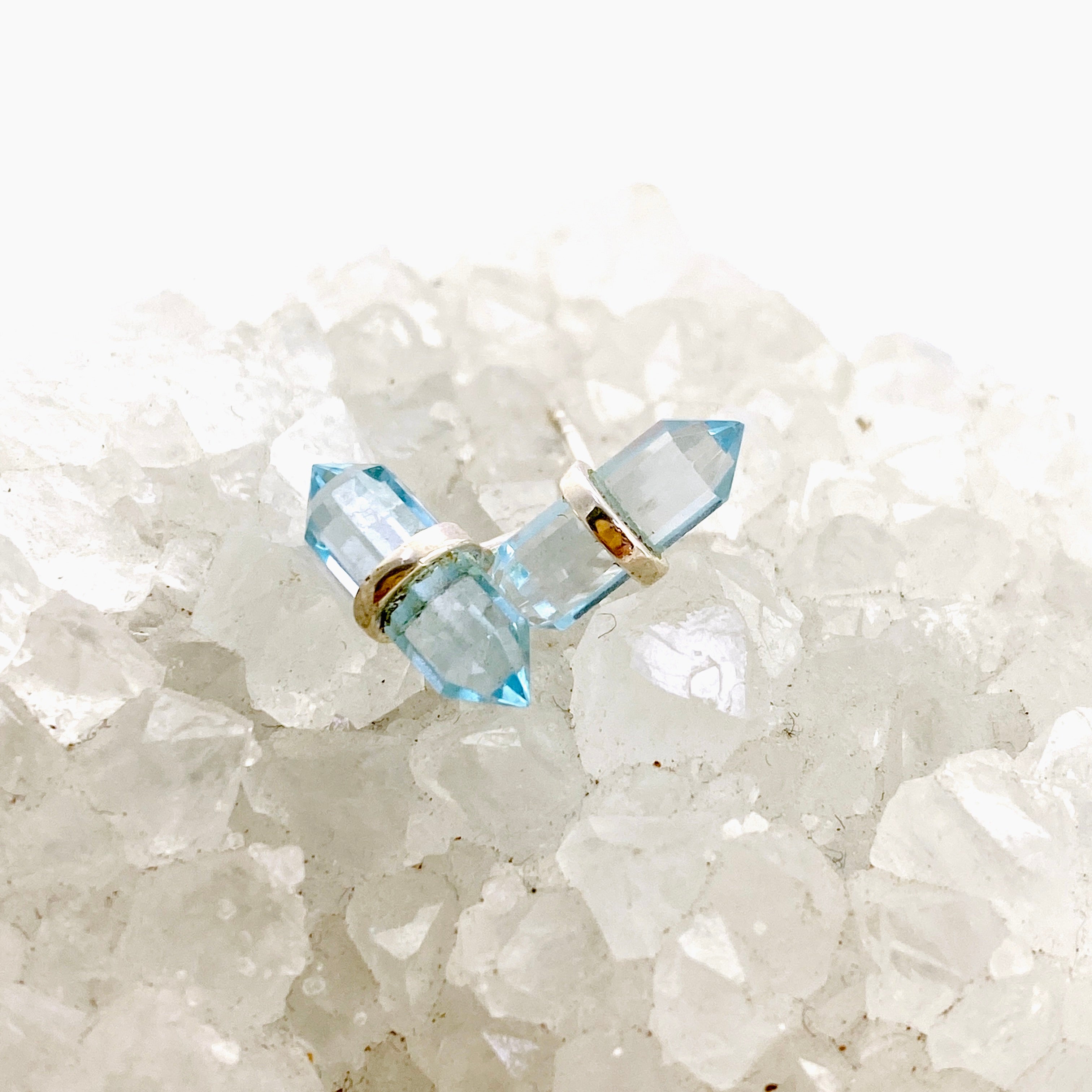 Natural Gemstone Double Point Stud Earrings PSE038 - Elegant Dainty Jewelry for Women, Gift for Her | Perfect for Parties, Weddings & Everyday Wear