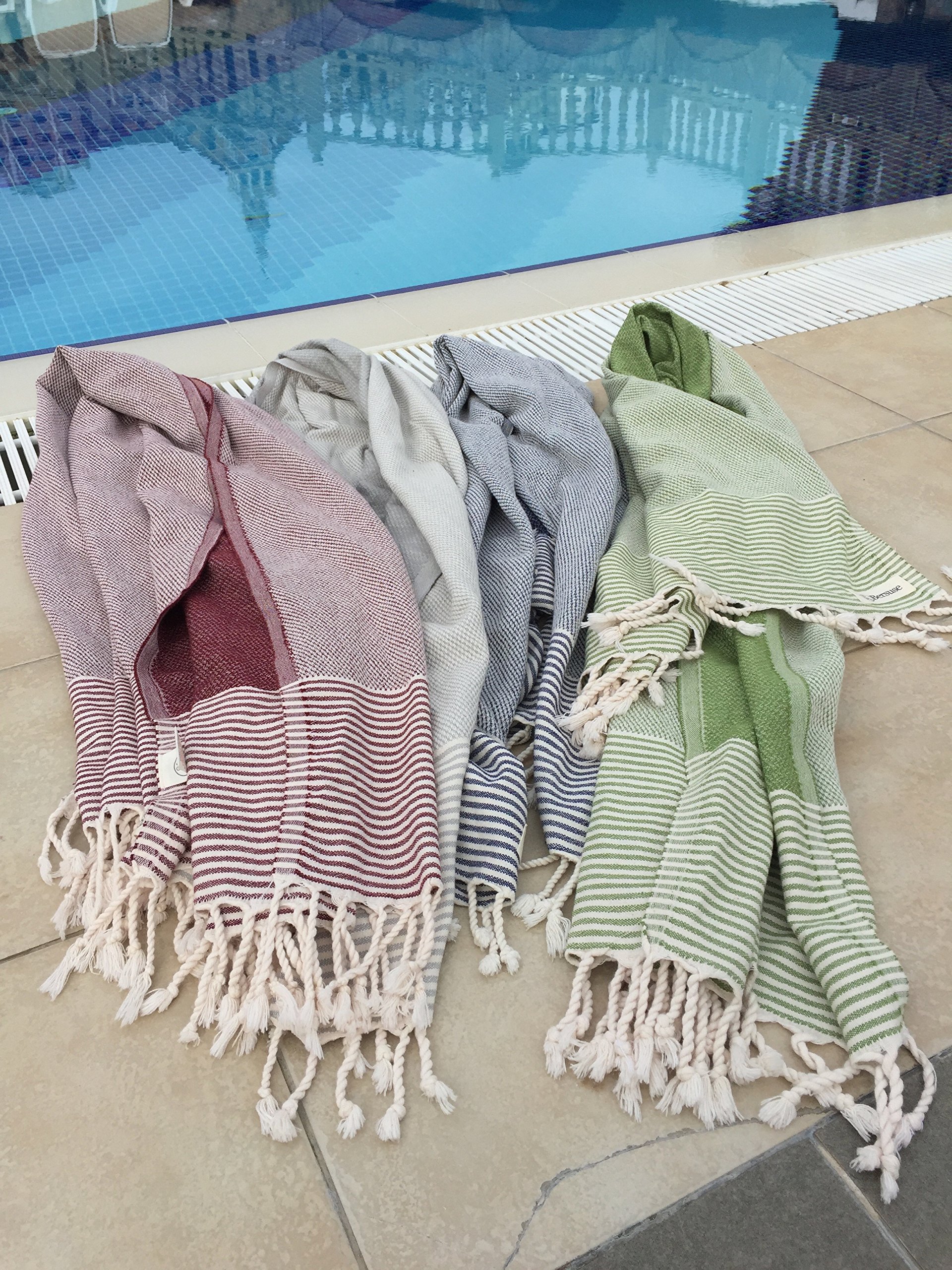 Bersuse 100% Cotton Biarritz Turkish Towel - 37x70 Inches, Olive Green (Set of 6) | Ultra Soft & Absorbent Bath, Beach & Pool Towel for Spa, Travel & Yoga