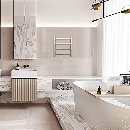 Brushed Nickel Electric Towel Warmer - Wall Mounted Bathroom Heated Towel Rack (19.69x17.71x4.33 Inches) with 4 Stainless Steel Bars, 35W Plug-in Drying Rack for Spa, Luxury Bathroom & Home Use - Model ETW13-2A