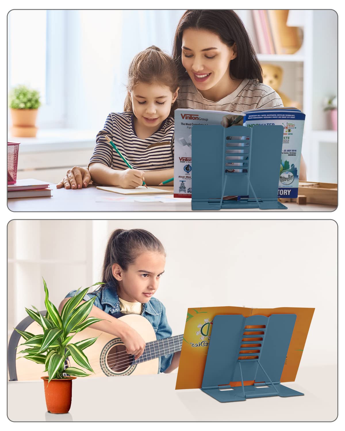 Adjustable Metal Book Stand Holder for Reading - Cookbook, Textbook, Music Book & Tablet Stand - Morandi Navy - Perfect for Kitchen, Office & Study Desk