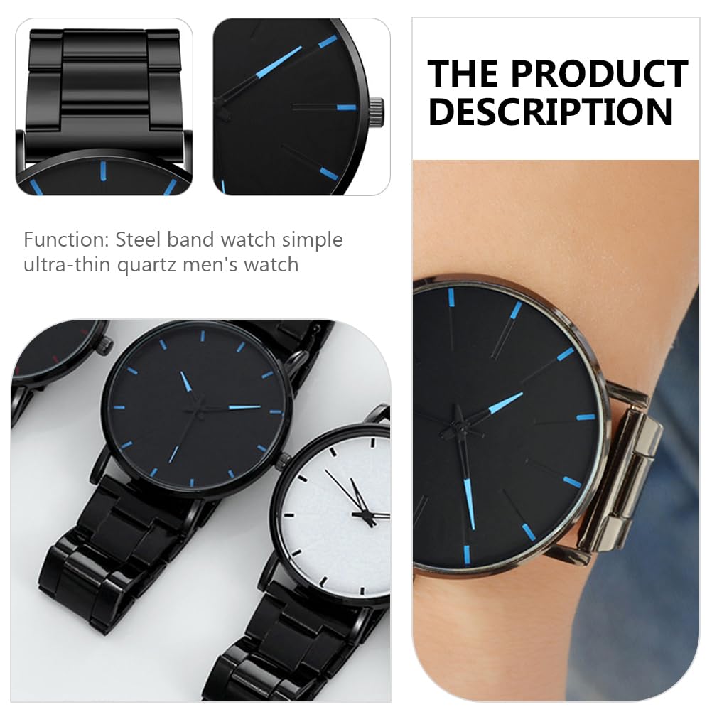 Ultra-Thin Stainless Steel Men's Watch - Black & Blue Casual Business Chronograph with Metal Strap | Waterproof Dress Watch for Office, Dating & Everyday Wear