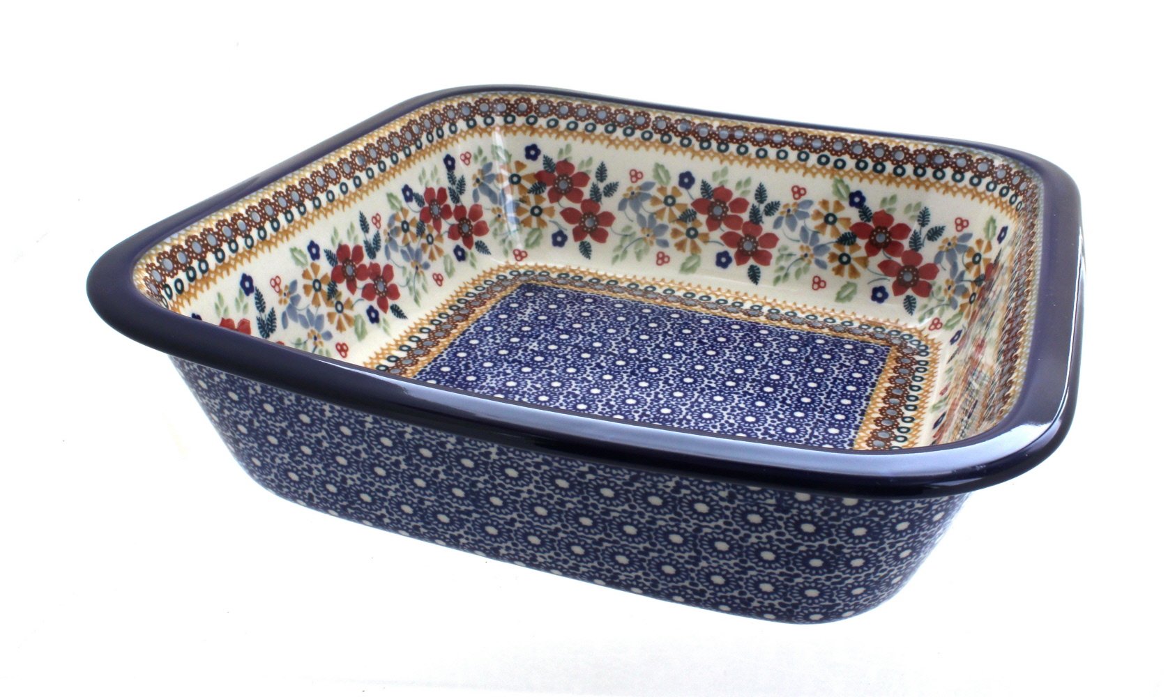 Blue Rose Polish Pottery Red Daisy Large Square Baker - Handmade Ceramic Baking Dish for Casseroles, Lasagna & Desserts | Perfect for Holiday Dinners & Family Gatherings