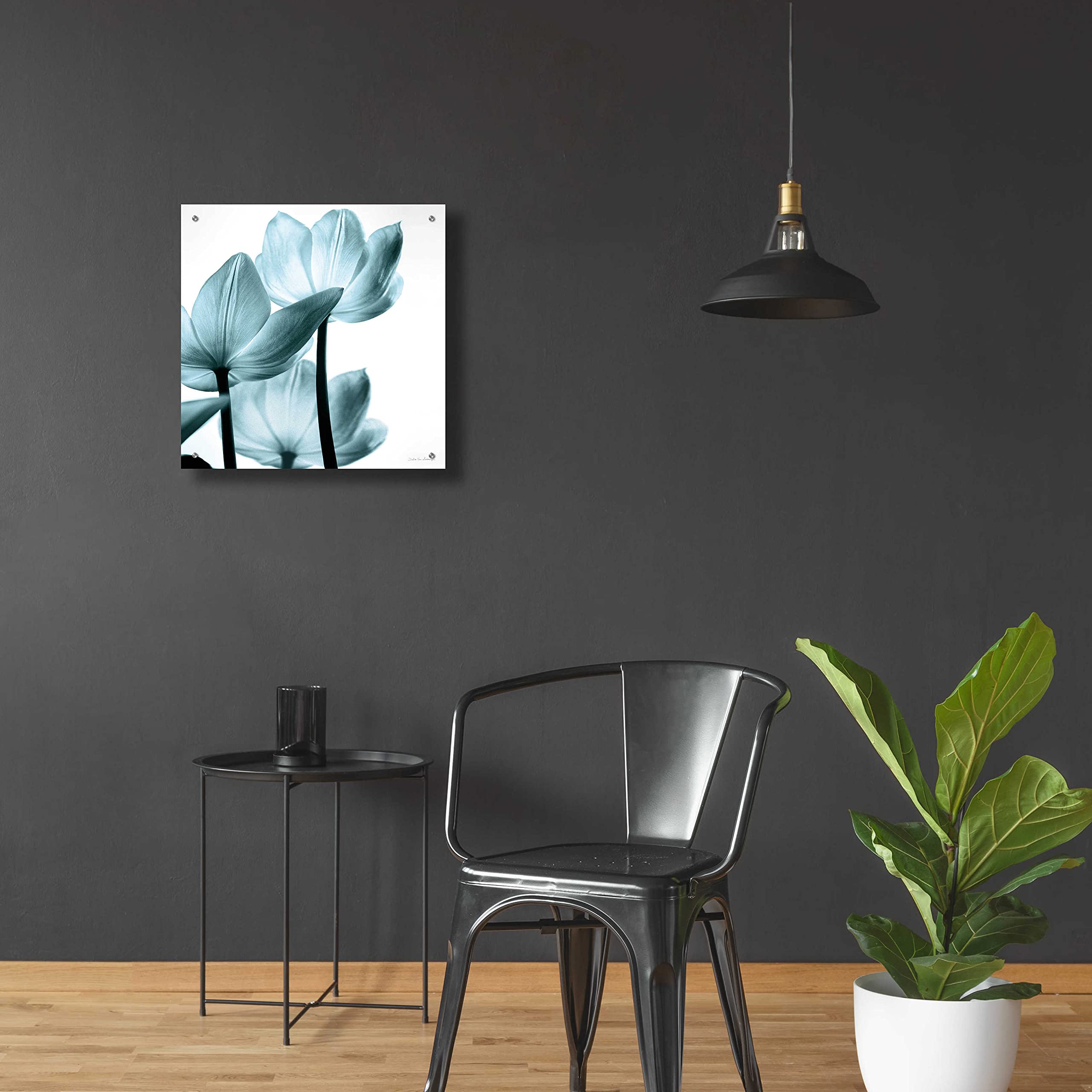 Debra Van Swearingen Translucent Tulips III Aqua Acrylic Glass Wall Art - 24x24 Inch Modern Abstract Floral Painting for Living Room, Bedroom & Office Decor
