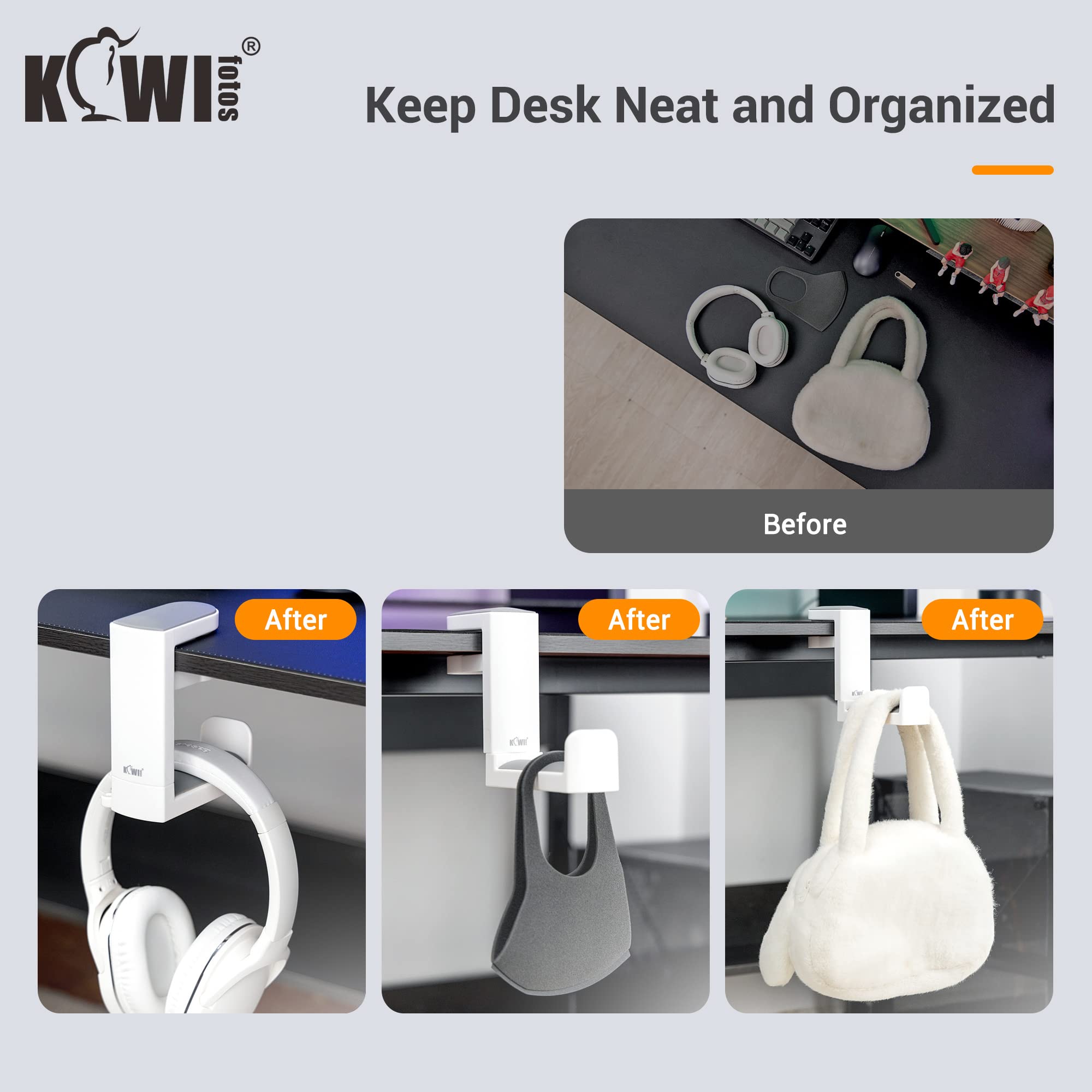 Under Desk Headphone Stand Holder with Adhesive - White PC Gaming Headset Hanger for Office, Home & Gaming Setup - Space Saving Headset Organizer for Desk, Workstation & Entertainment Center