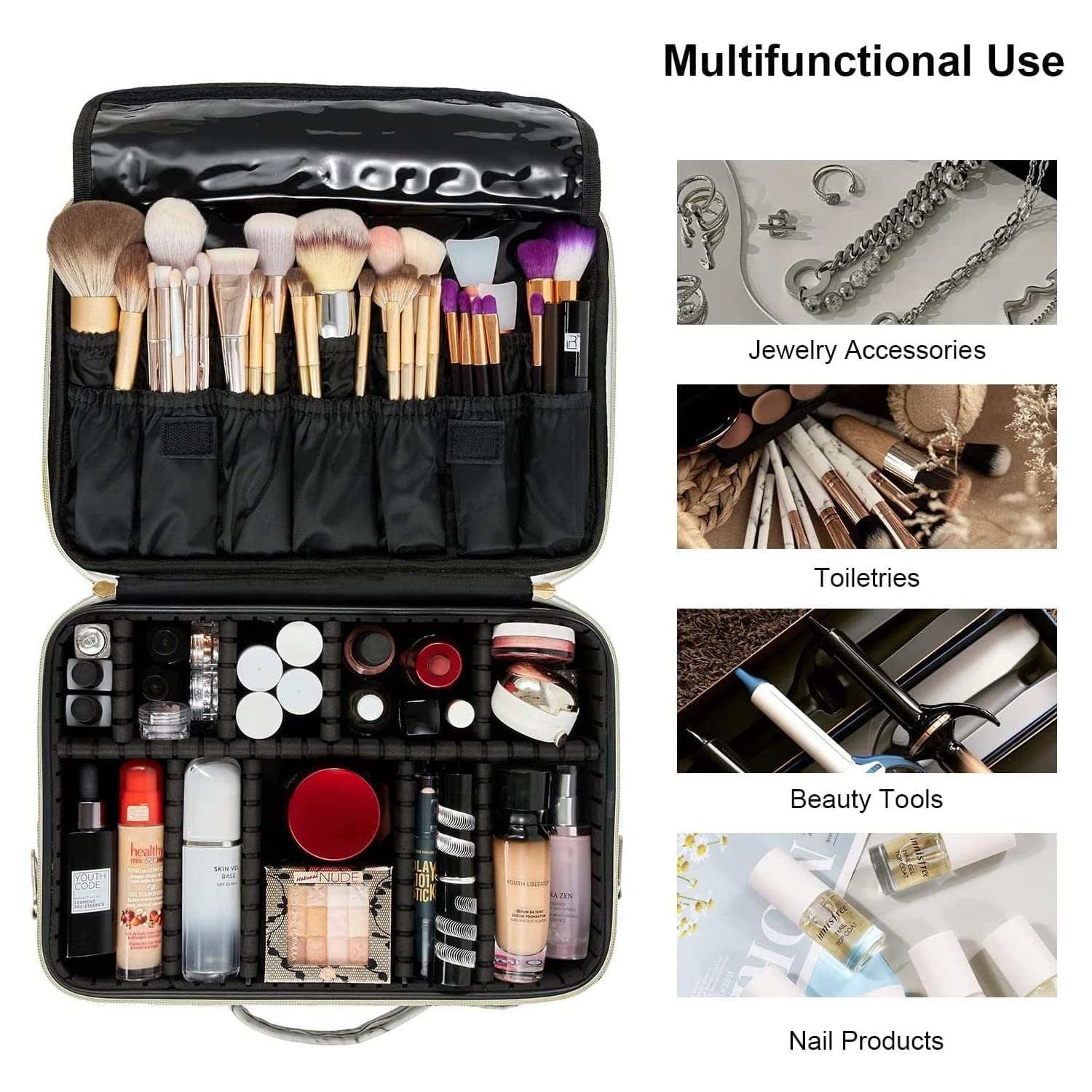 Professional 16 Inch Travel Makeup Case with Compartments - 2 Layer Cosmetic Train Case for Makeup Artists, Vanity Organizer & Brush Storage Bag (Marble Pattern) | Perfect for Travel, Salon Use & Home Makeup Organization