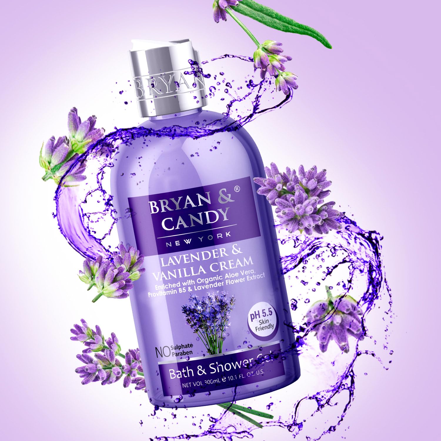 Bryan & Candy Aloe Vera Shower Gel - Gentle Moisturizing Body Wash for Soft, Supple Skin - Lavender Scented Bath & Shower Gel (300ml) - Perfect for Relaxing Baths & Daily Skincare Routine