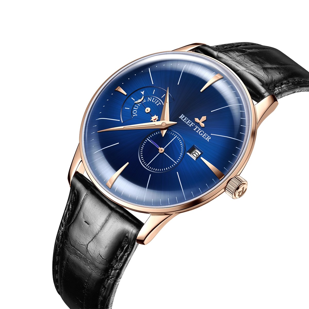 REEF TIGER Luxury Automatic Dress Watch for Men - Blue Dial, Waterproof Analog Wristwatch, Stainless Steel Case (Model RGA8219-PLB) | Perfect for Business, Formal Events & Special Occasions