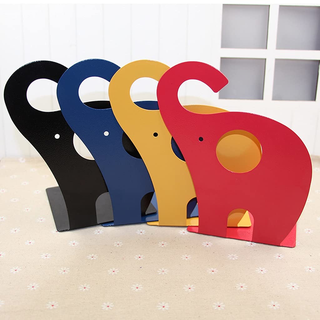 Elephant-Shaped Bookends for Heavy Books - Anti-Slip Decorative Book Holder, Student Desktop Organizer, Bookshelf Decor (Red) - Perfect for Home Office, Study Room & Library Storage