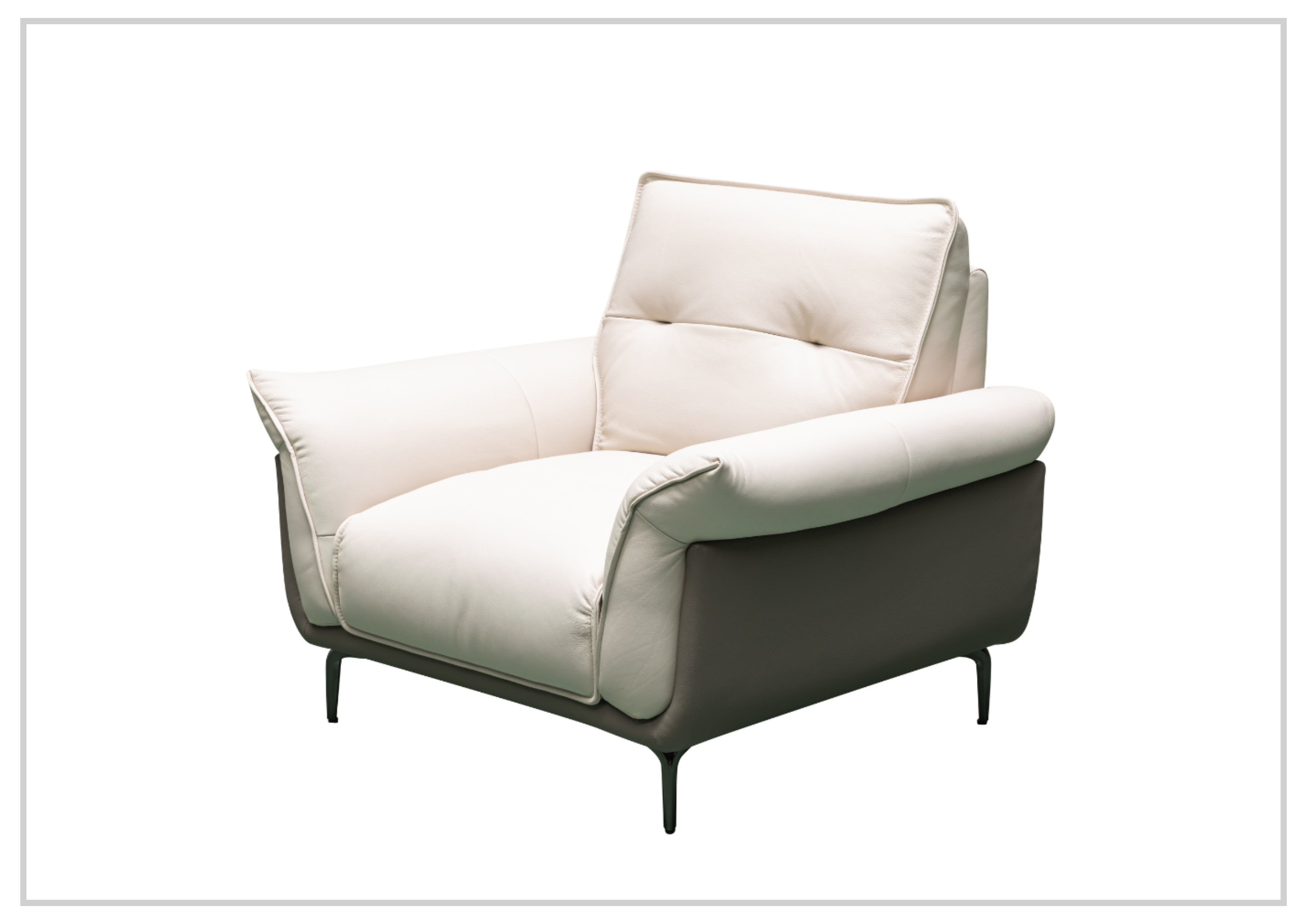 Klaussner Viana Leather Ivory Accent Chair with Feather-Filled Back Cushion - Perfect for Living Room, Office, or Reading Nook