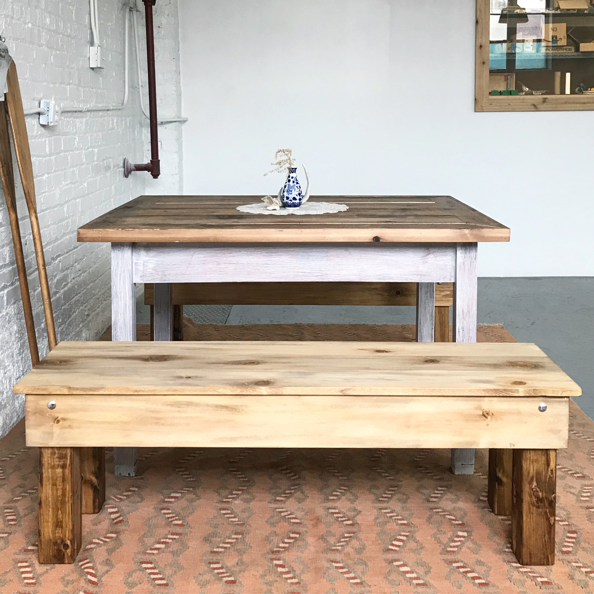 Handmade Rustic Modern Wooden Bench - Solid Wood Furniture, Made in USA - Perfect for Living Room, Dining Room, or Entryway Decor
