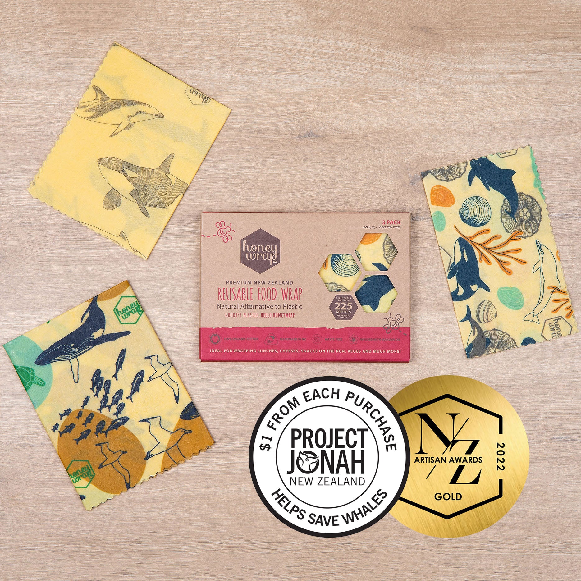 Organic Beeswax Food Wraps - 3 Pack Reusable Eco-Friendly Food Storage for Sandwiches, Fruits & Leftovers | Sustainable Kitchen Essentials for Zero Waste Living